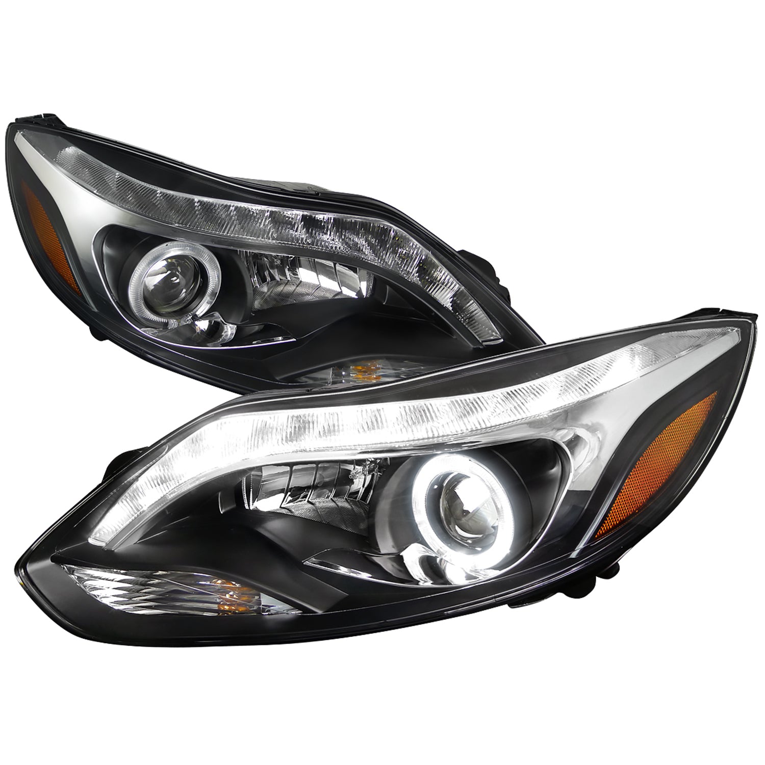 2012-2014 Ford Focus Halo Projector Headlights LED Light Strip Matt Black