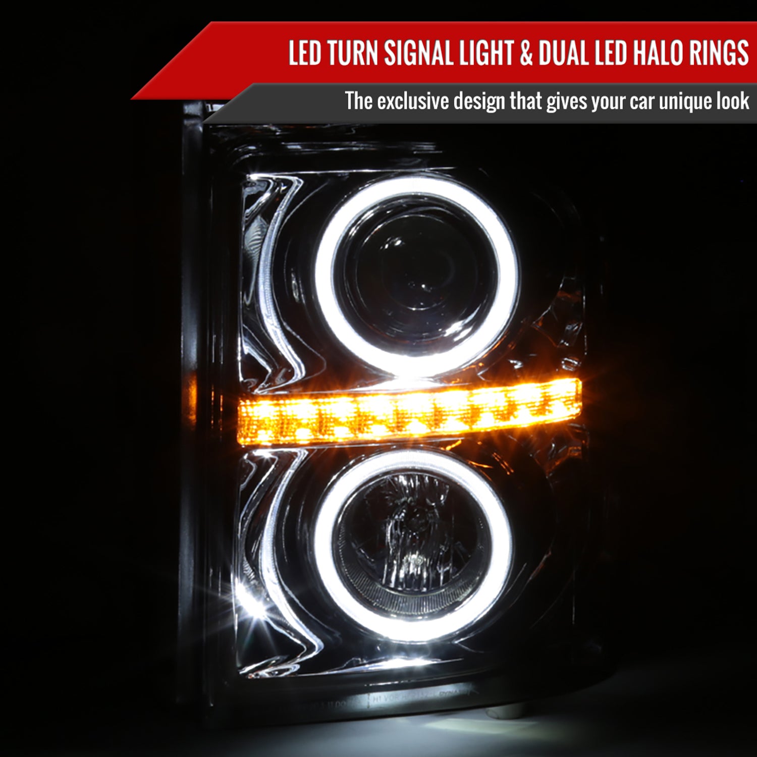 2011-2016 F-250 F-350 F-450 F-550 Dual Halo Headlights LED Signal Smoke