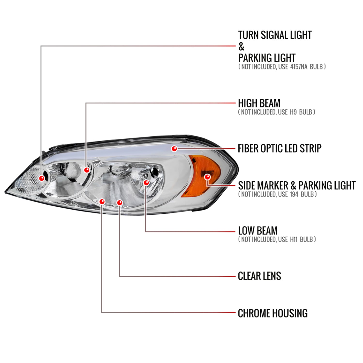 2006-2013 Chevy Impala/Monte Carlo/Impala Limited Factory Headlights Chrome