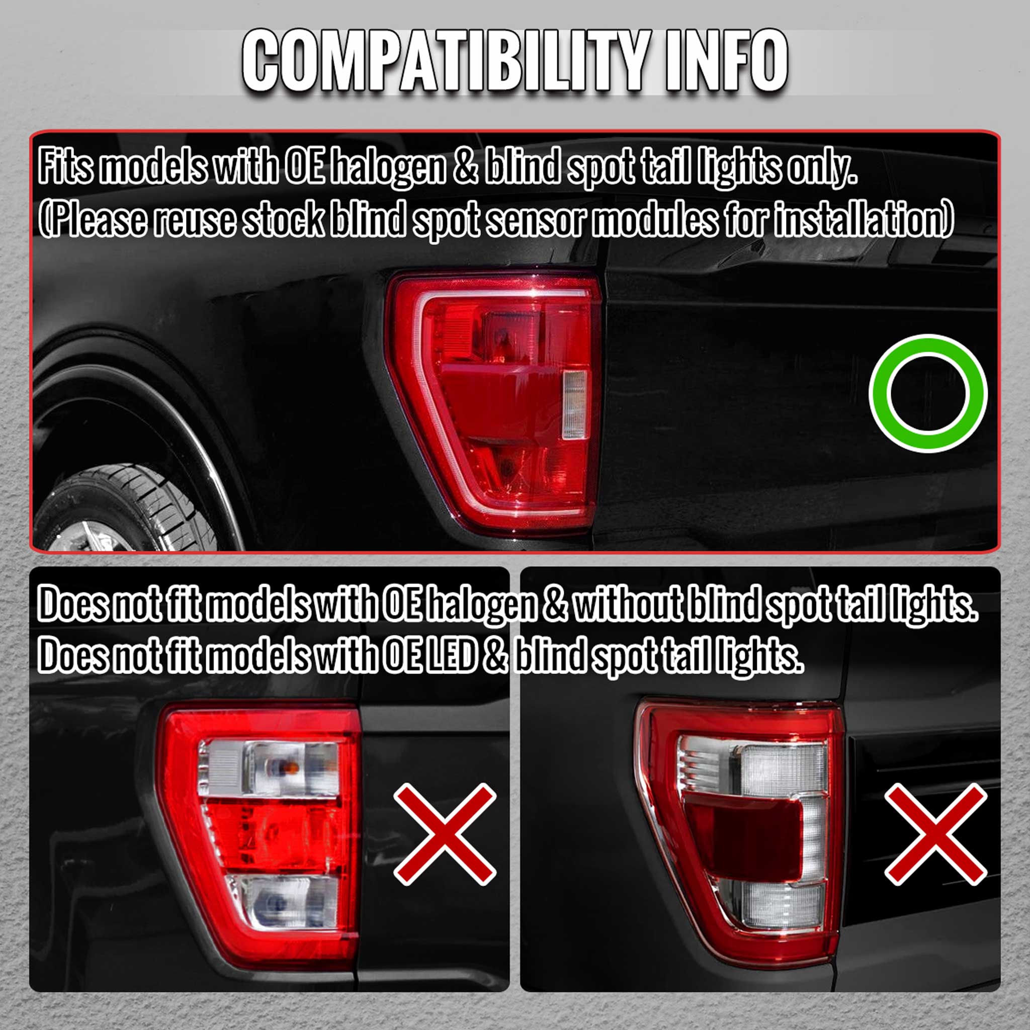 For Ford F-150 2021-2023 Full LED Tail Light Halogen Bulb Type Blind Spot Model Matte Black Red Light Bar