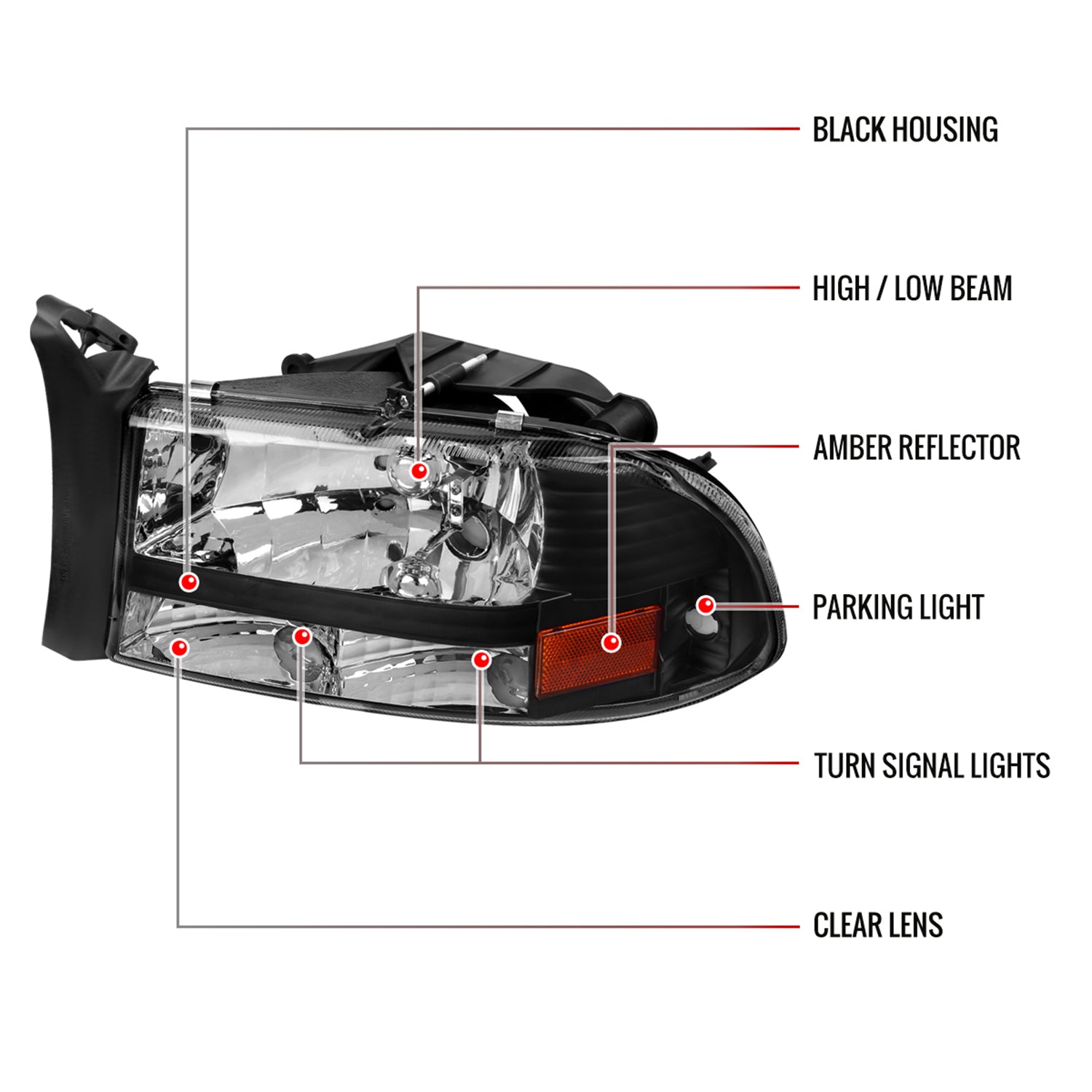 1997-2004 Dodge Dakota/ 1998-2003 Durango Crystal Headlights Matte Black/Clear