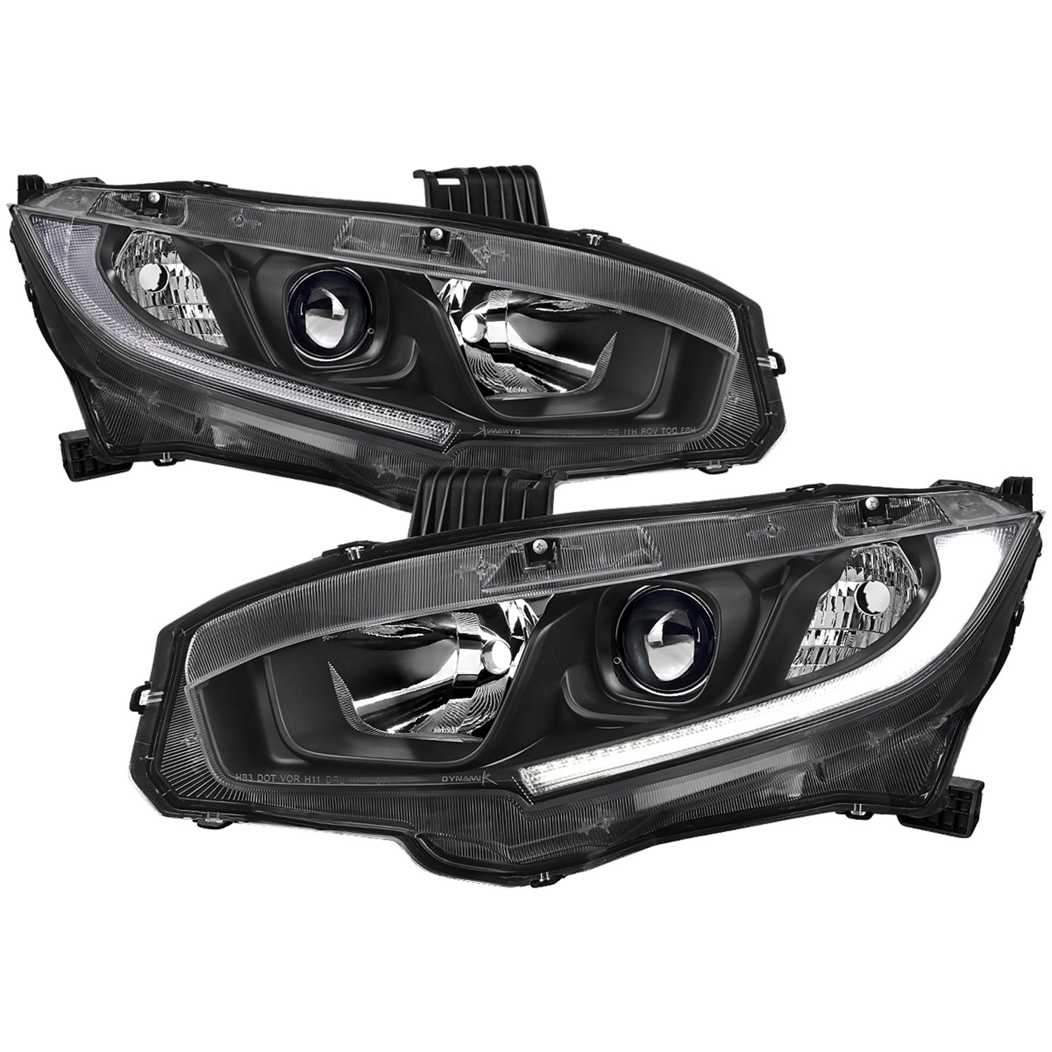 2016-2021 Honda Civic LED Strip Factory Projector Headlights Matt Black/Clear