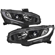 2016-2021 Honda Civic LED Strip Factory Projector Headlights Matt Black/Clear