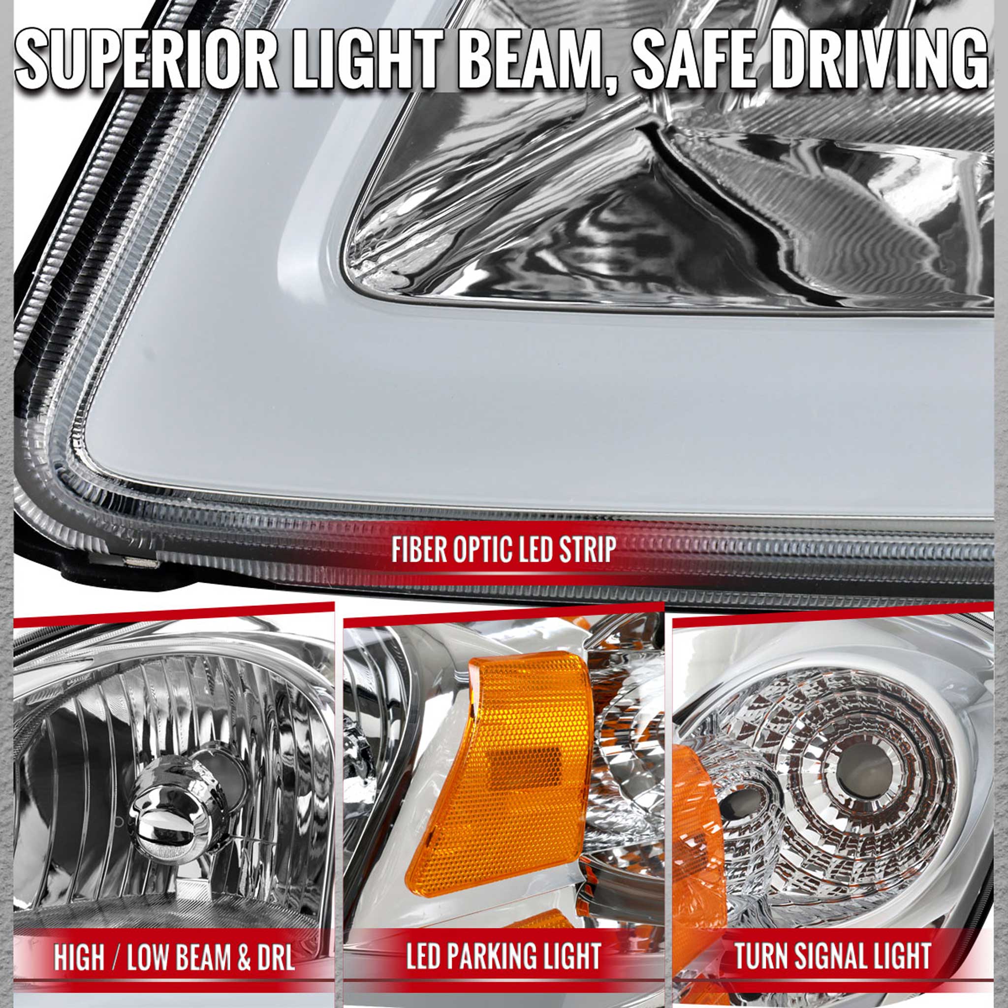 For Chevrolet Cobalt / Pontiac G5 2005-2010 Factory Style Headlights With LED DRL Light Strip Chrome Housing Clear Lens