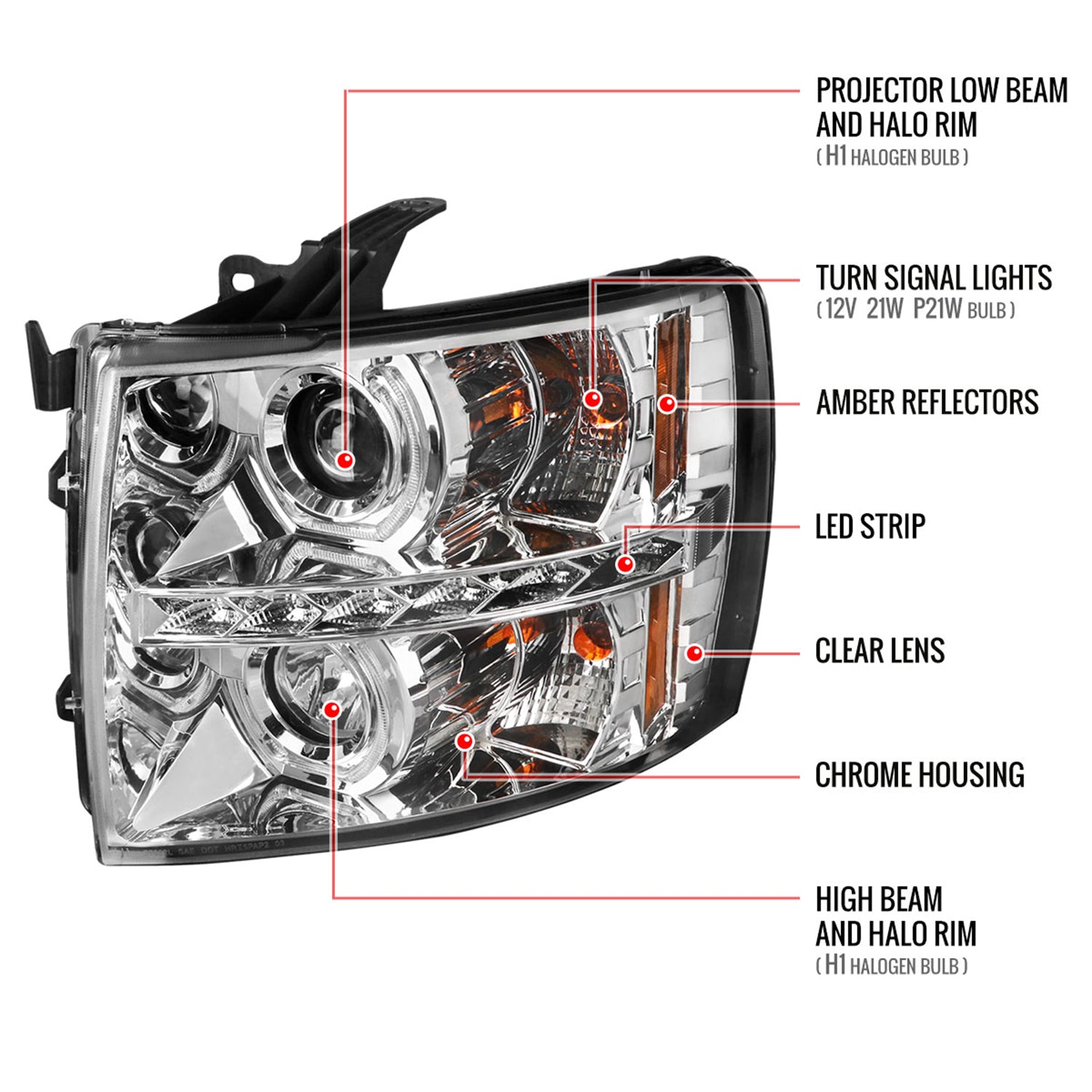 2007-2013 Chevy Silverado 1500 2500HD 3500HD Headlights LED Light Chrome