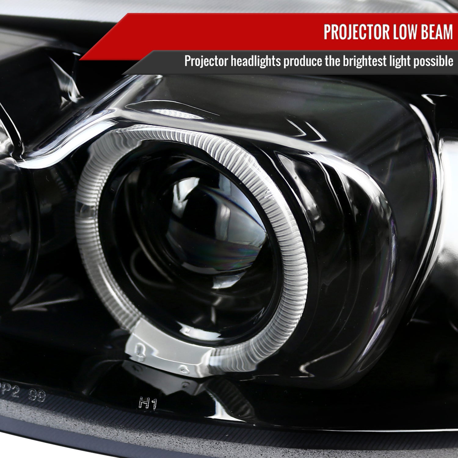 1999-2004 Ford Mustang Dual Halo Projector Headlights Jet Black/Clear Lens