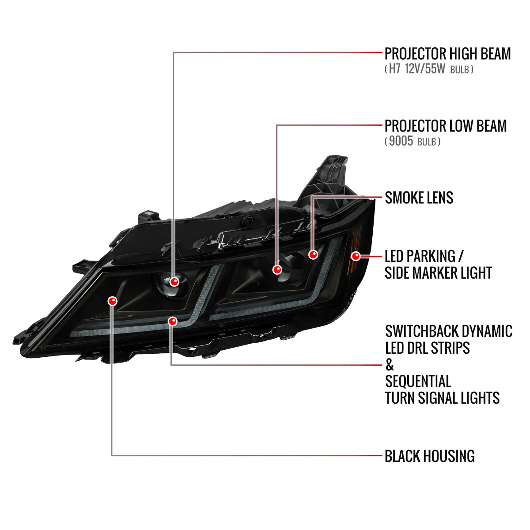 For Chevrolet Impala 2014-2020 LED DRL Sequential Project Headlights Black Housing Smoked Lens