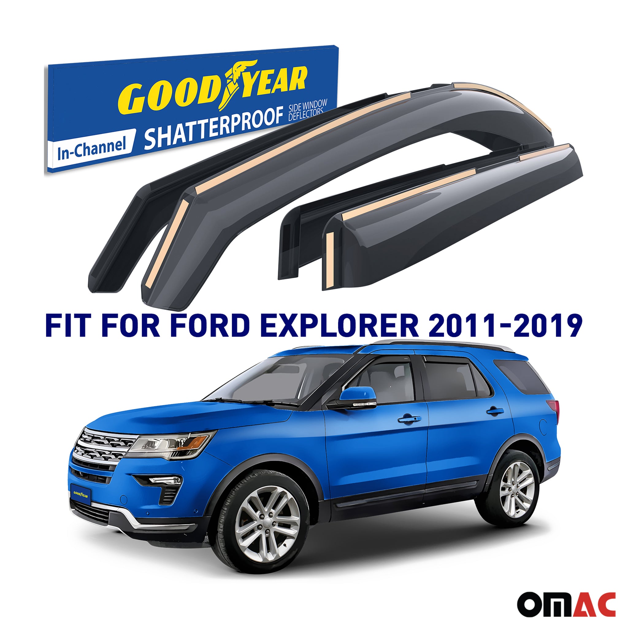 Goodyear Wind Deflectors for Ford Explorer 2011-2019 In-channel Premium Smoke 4x