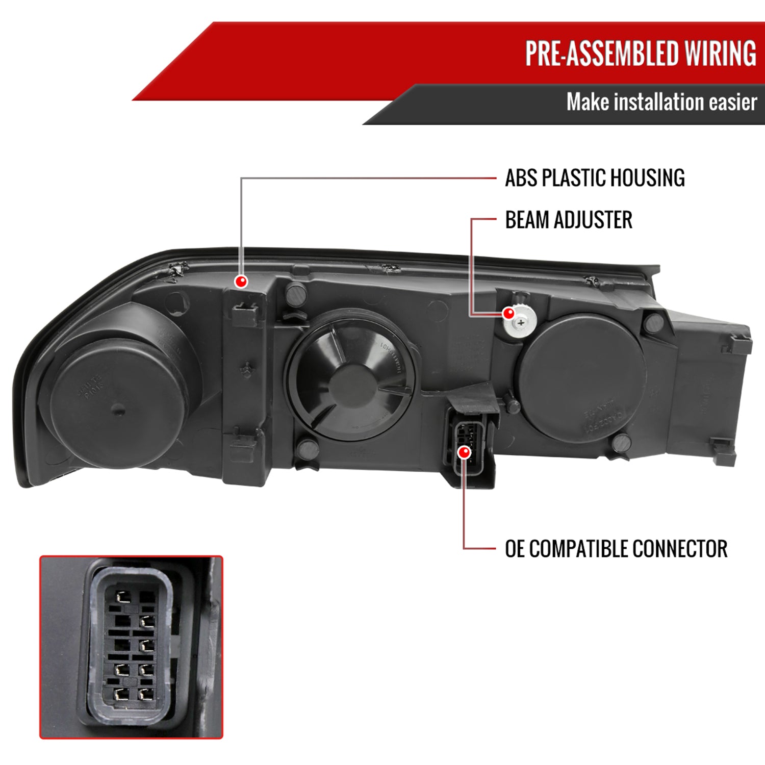 2000-2005 Chevy Impala LED Bar Factory Style Headlights Matte Black/Smoke Lens