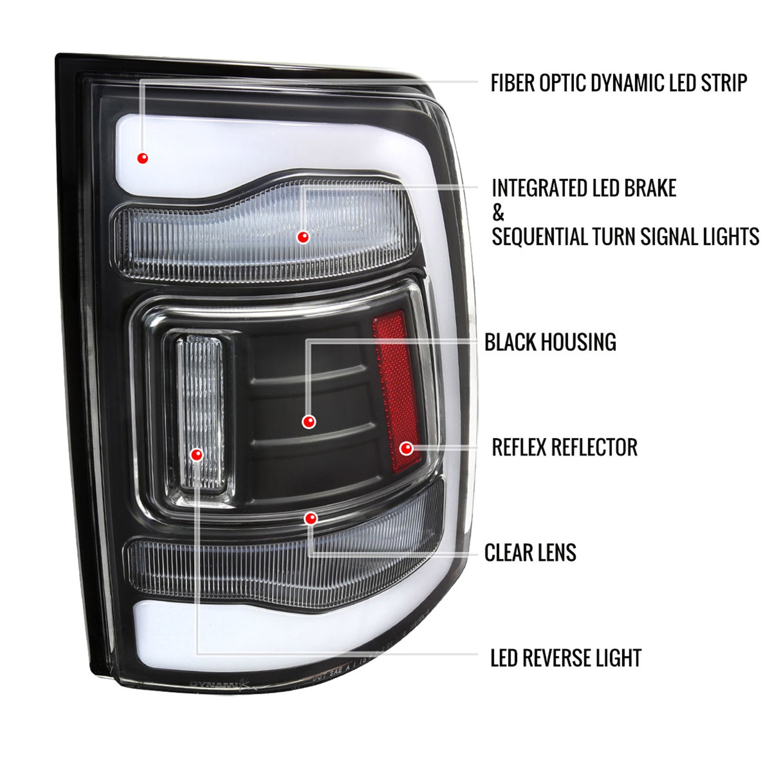 2013-2018 RAM 1500/2500/3500 Signal LED Tail Lights Matt Black/Clear