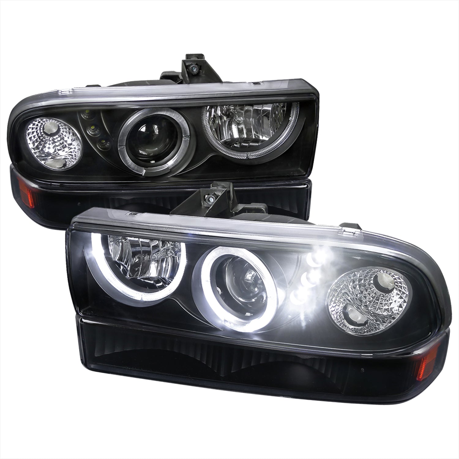 1998-2004 Chevy S10 Blazer Dual Halo Projector Headlights Bumper Lights Black