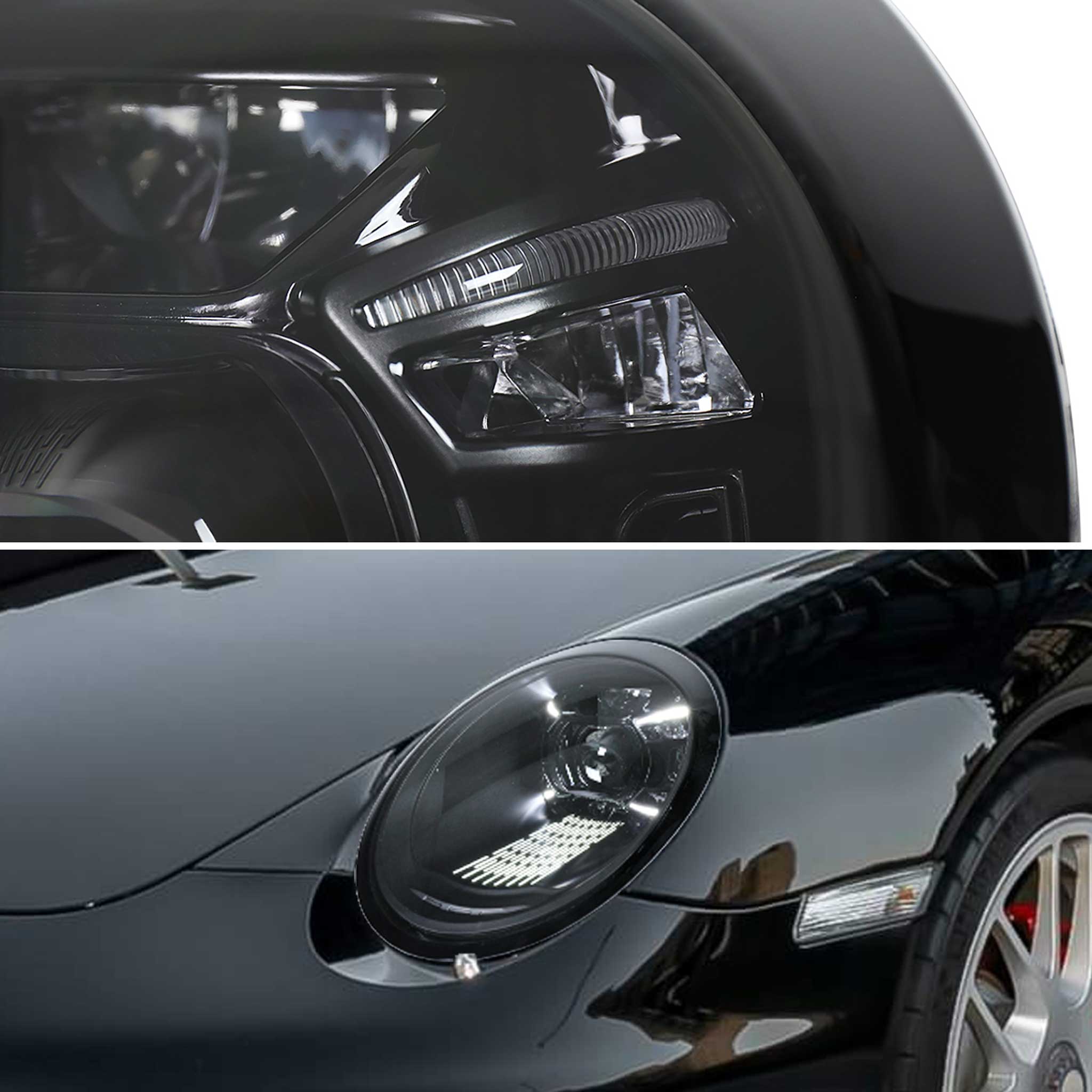 For Porsche 911 997.2 2009-2013 LED Projector DRL Headlights Matte Black Glossy Accents Clear Lens