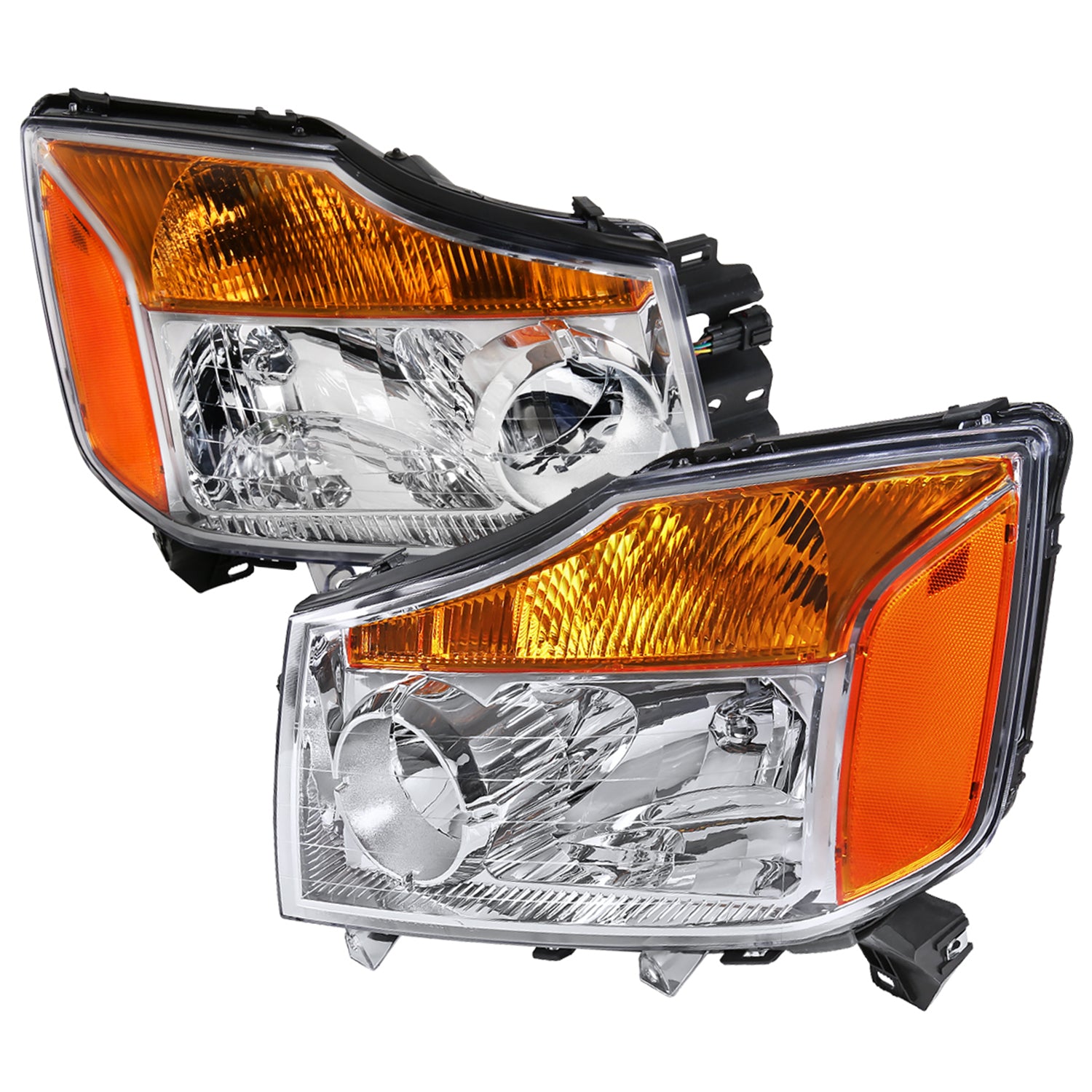 2004-2015 Nissan Titan/04-2007 Armada Factory Headlights Amber Reflectors Chrome