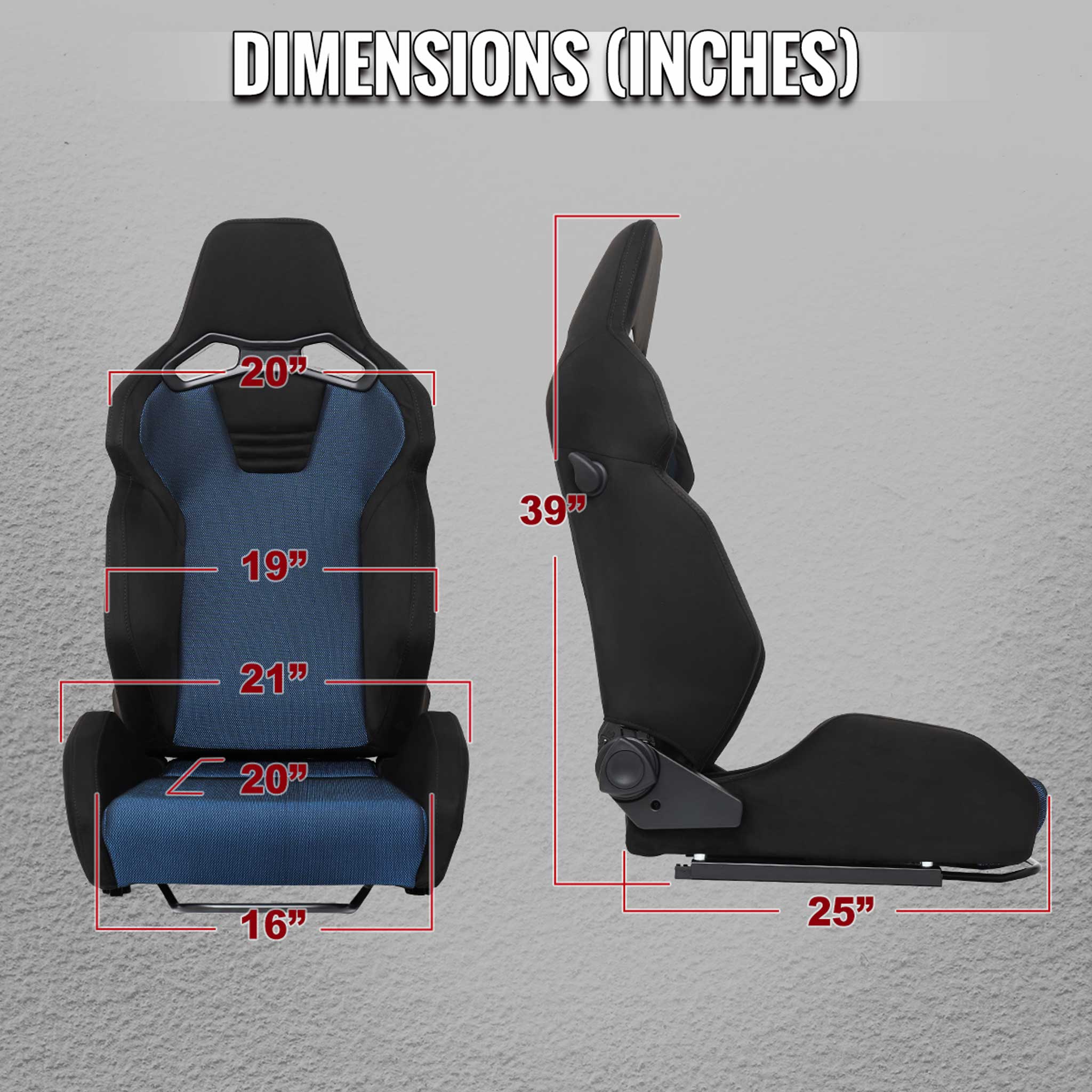 Universal Racing Seat Black Suede Blue Bird Eye Mesh Cloth Double Black Stitch