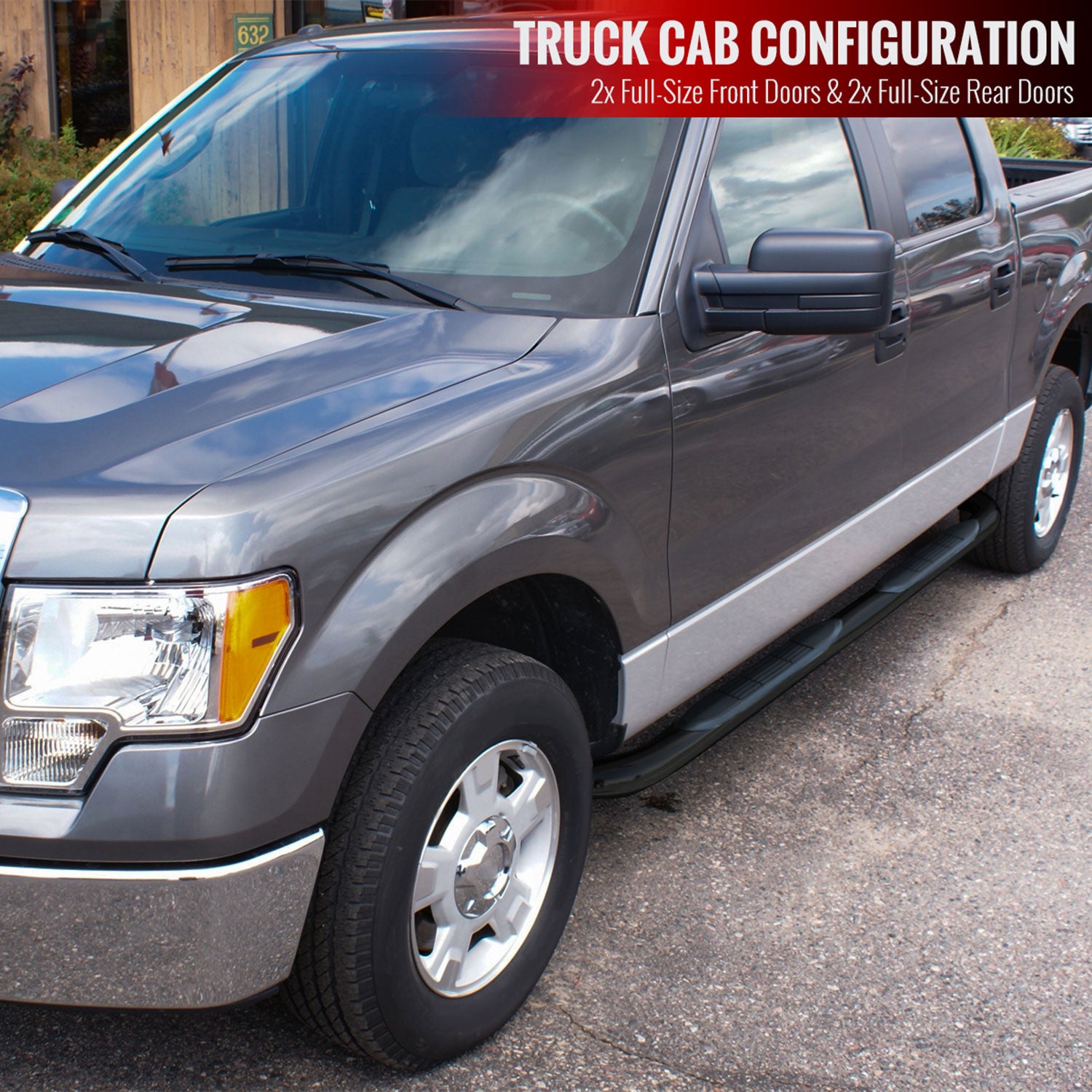 2009-2014 Ford F-150 SuperCrew Cab 3" Black S.Steel Side Step Nerf Bars