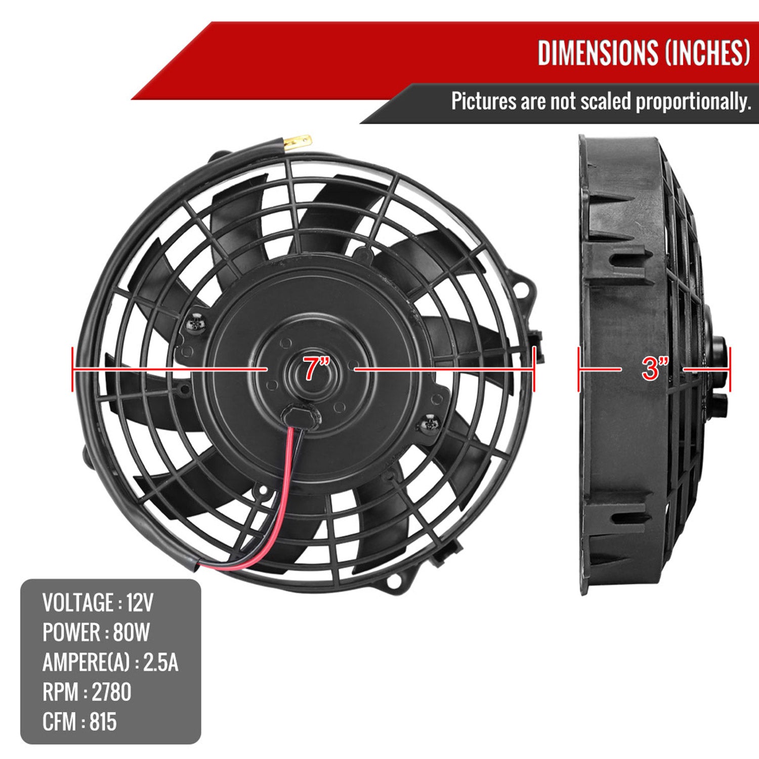 Universal 7 Inch 12V/80W Radiator Cooling Fan Kit