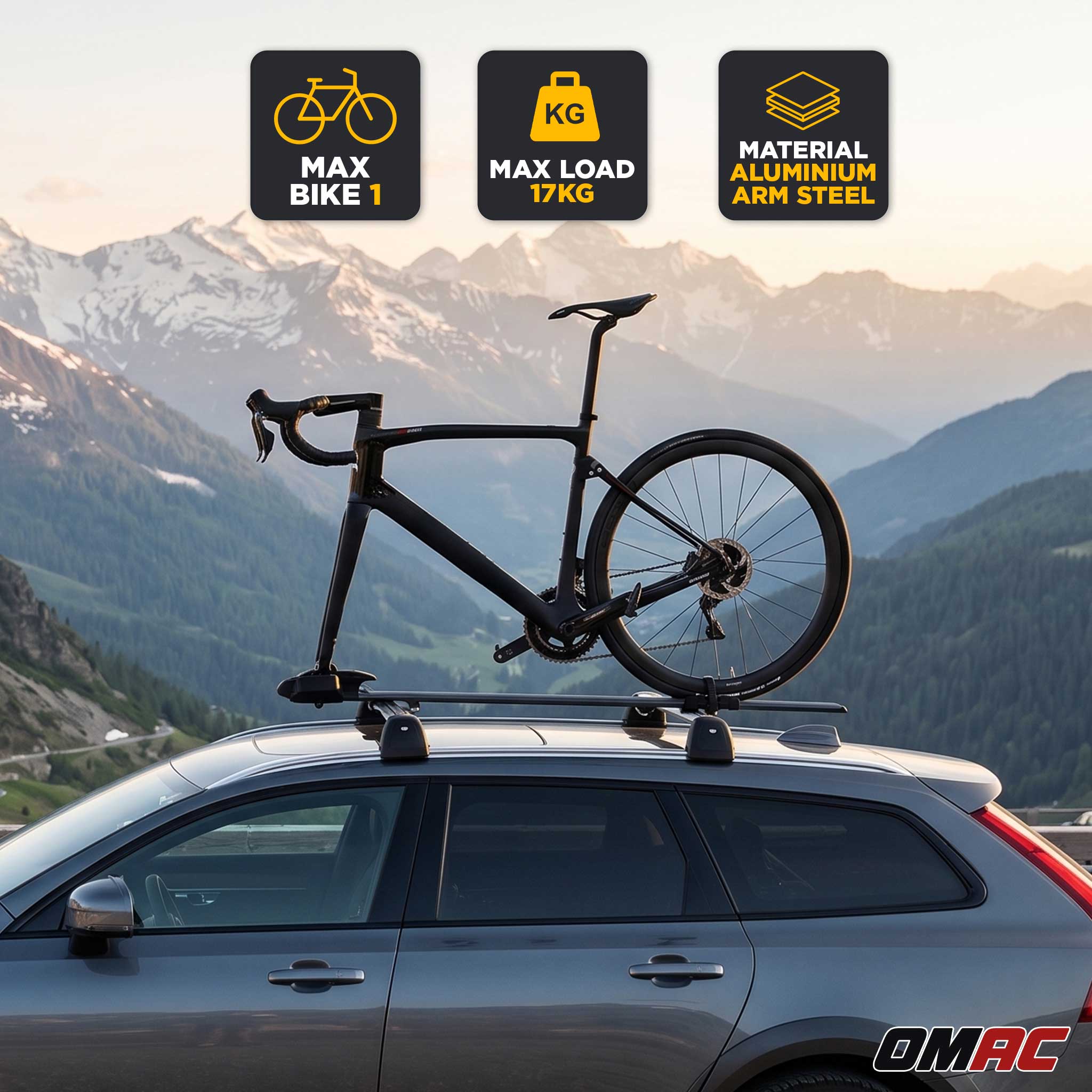 OMAC G3 Fork Bike Rack Adjustable Aluminium 1 Bike 37.5lb Lockable