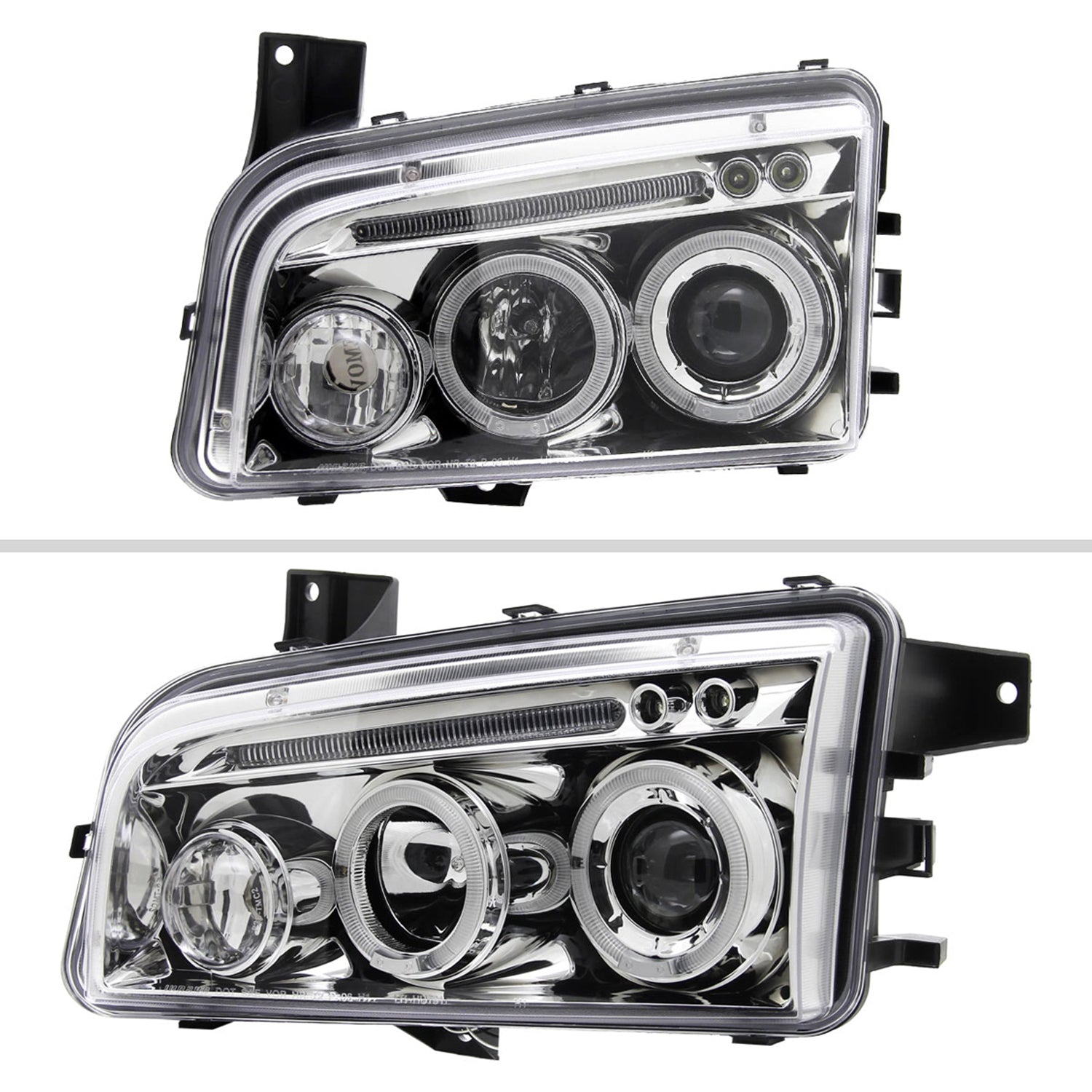 2005-2010 Dodge Charger Dual Halo Projector Headlights Chrome/Clear Lens