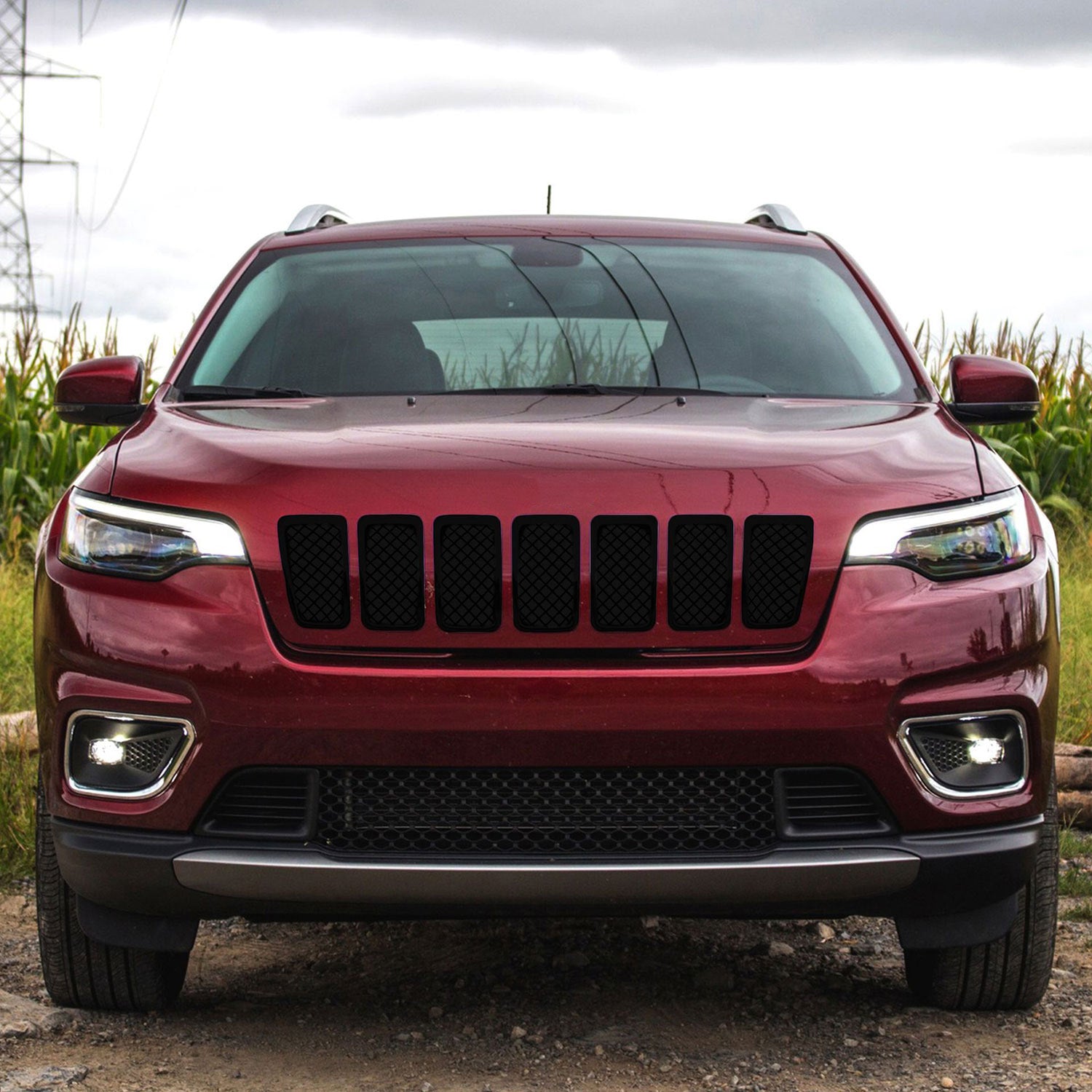 2019-2023 Jeep Cherokee Grille Overlay Gloss Black 7Pcs ABS Plastic