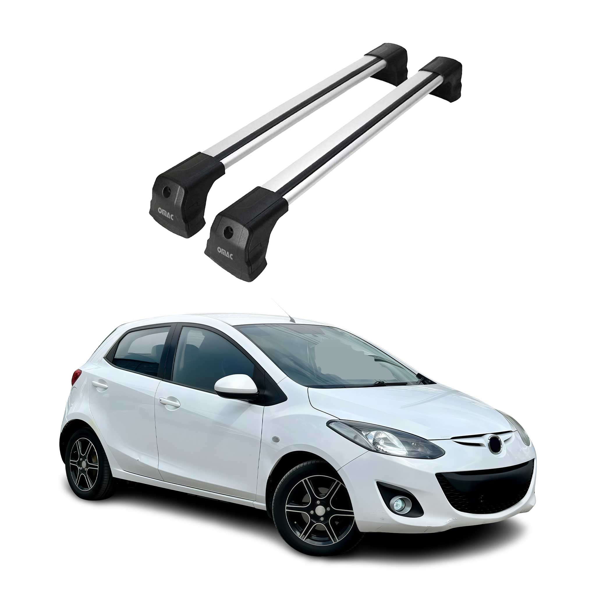 2011-2014 Mazda 2 Sport Roof Rack Cross Bars Silver