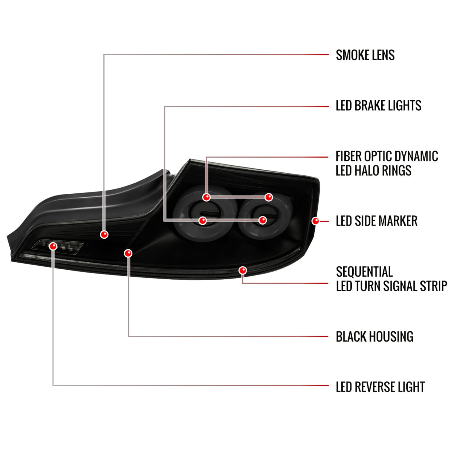 2003-2007 Infiniti G35 Coupe White LED Halo Signal Tail Light Matt Black/Smoke