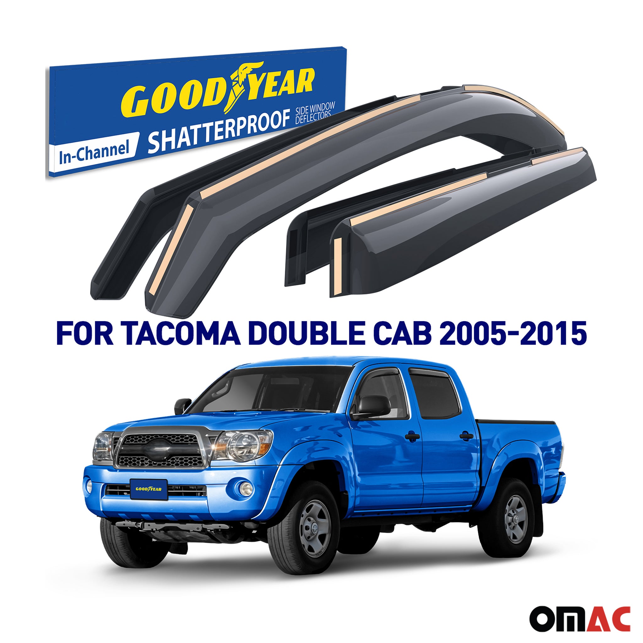 Goodyear Wind Deflectors for Toyota Tacoma 2005-2015 Double Cab Shatterproof 4x