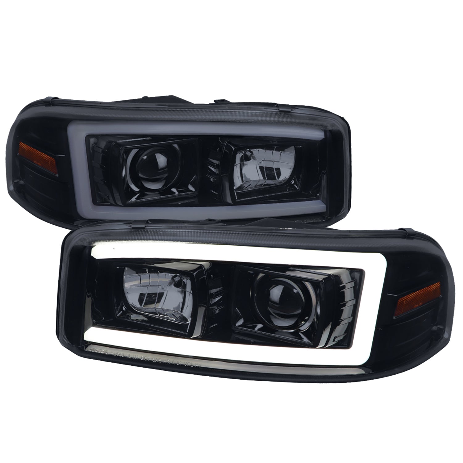 2000-2006 GMC Sierra/Denali/Yukon LED Strip Projector Headlights Black/Smoke