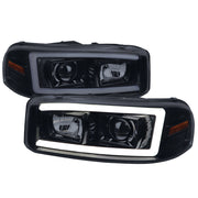 2000-2006 GMC Sierra/Denali/Yukon LED Strip Projector Headlights Black/Smoke