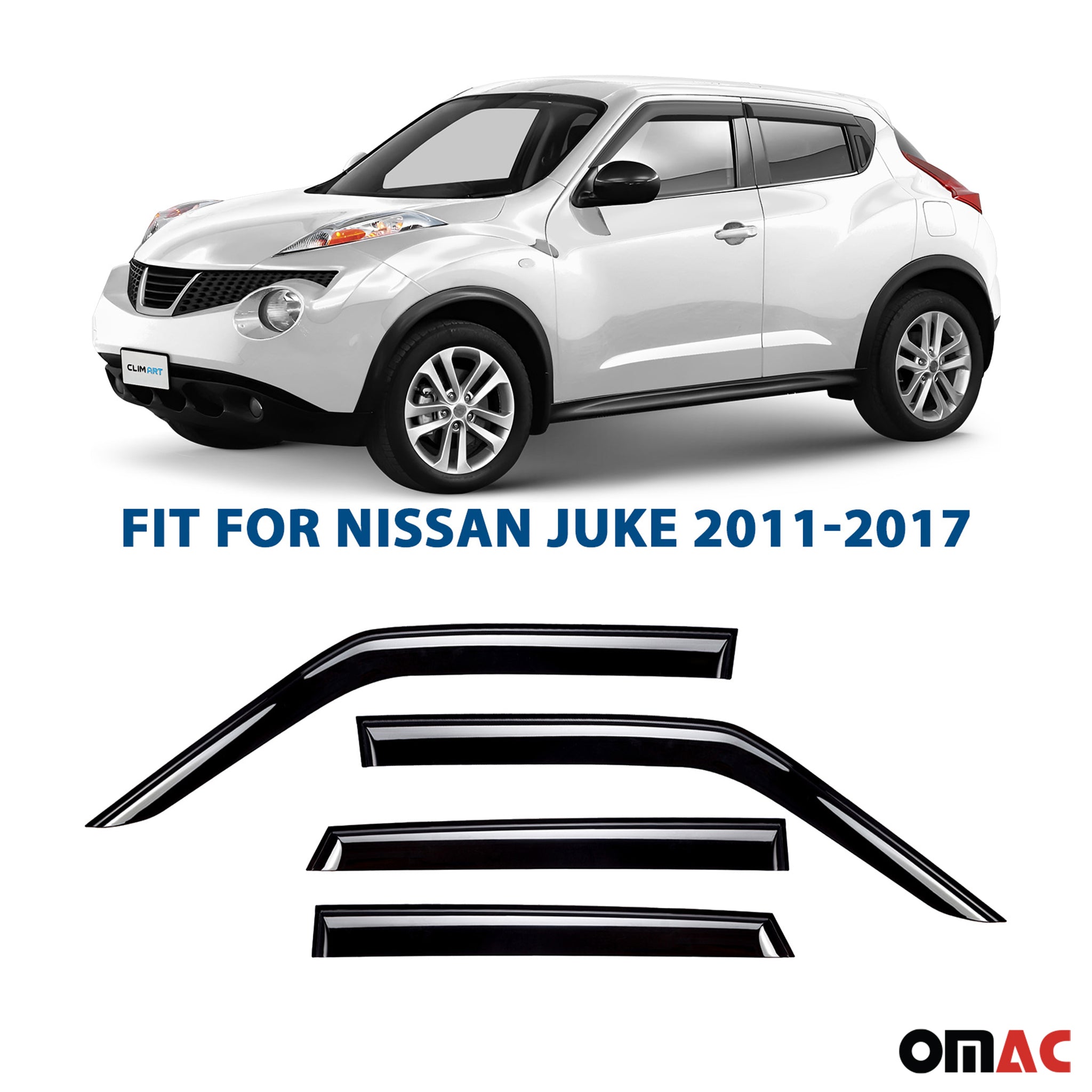 Clim Art Wind Deflectors for Nissan Juke 2011-2017 Shatterproof Dark Smoke 4 Pcs
