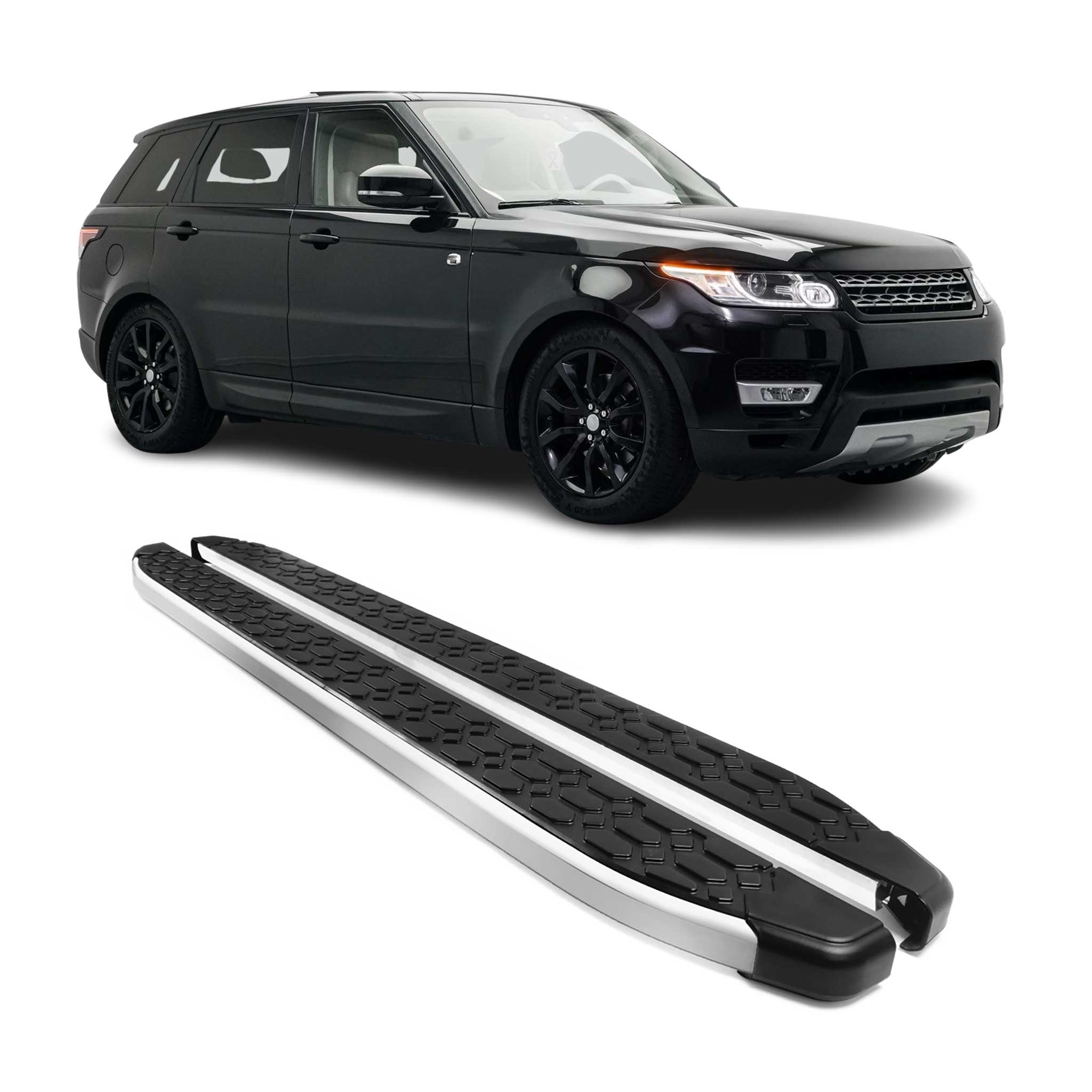 2013-2021 Land Rover Range Rover Running Boards Side Steps Silver & Black
