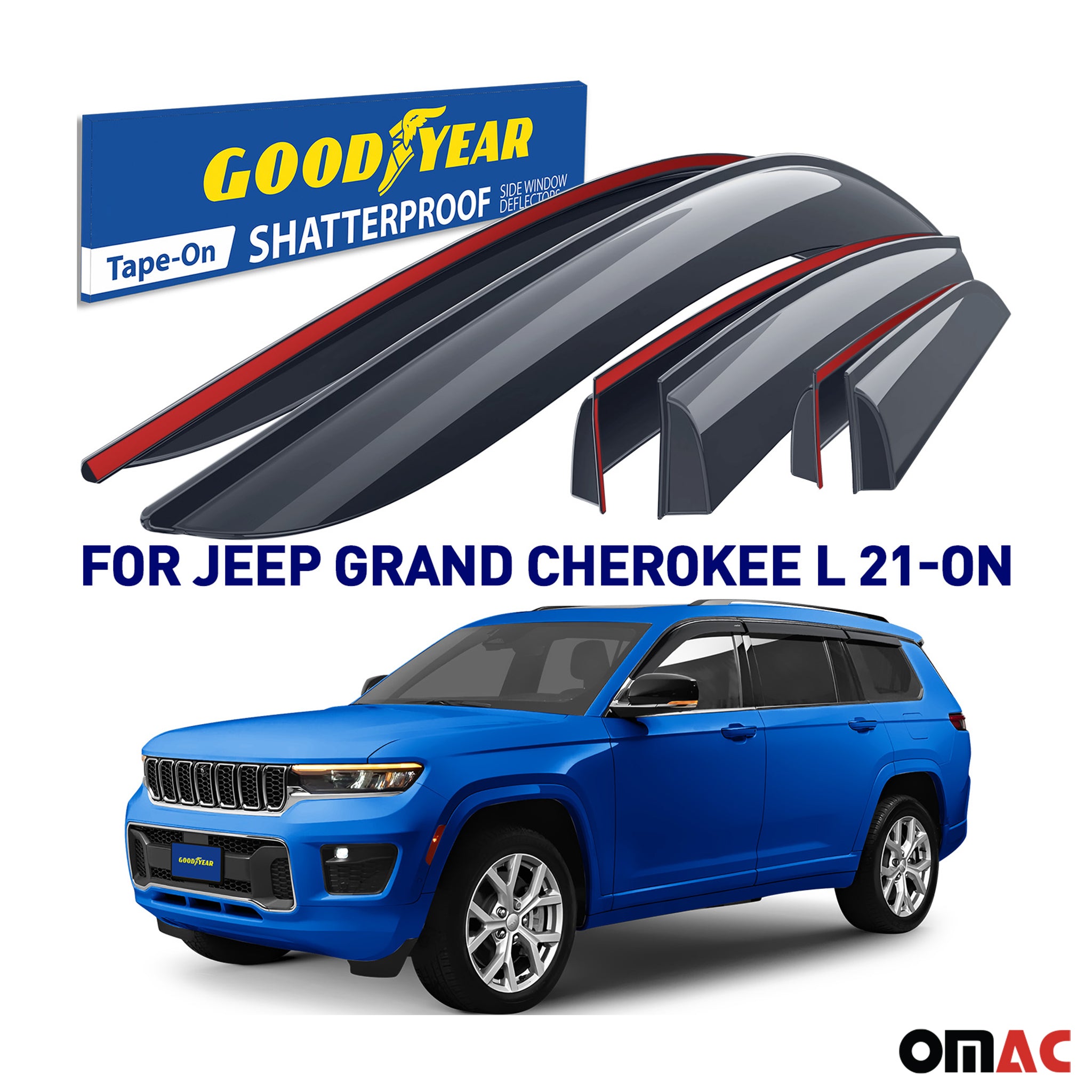 Goodyear Wind Deflectors for Jeep Grand Cherokee L 2021-2025 Tape-On Smoke 6 pcs