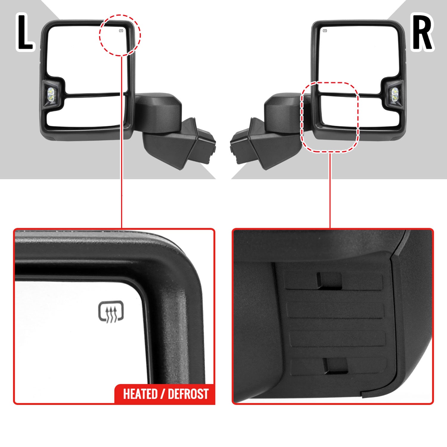 2019-2023 Chevy Silverado 1500 Heated Black Towing Mirrors Smoke & Turn Signal