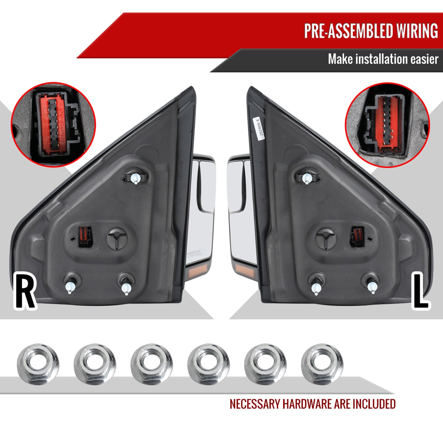 2007-2014 Ford F150 Chrome Heated Side Mirrors LED Turn Signal & Puddle Light