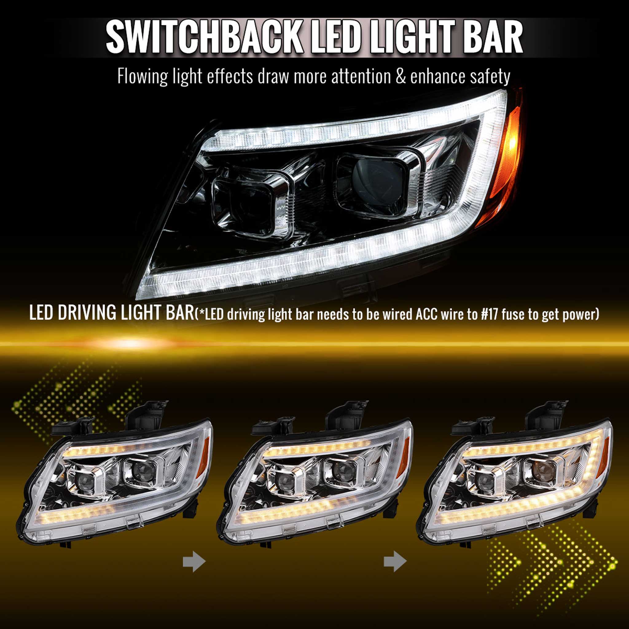 For Chevrolet Colorado 2015-2022 Headlights LED DRL Light Strip Turn Signal Side Marker Chrome Housing Clear Lens