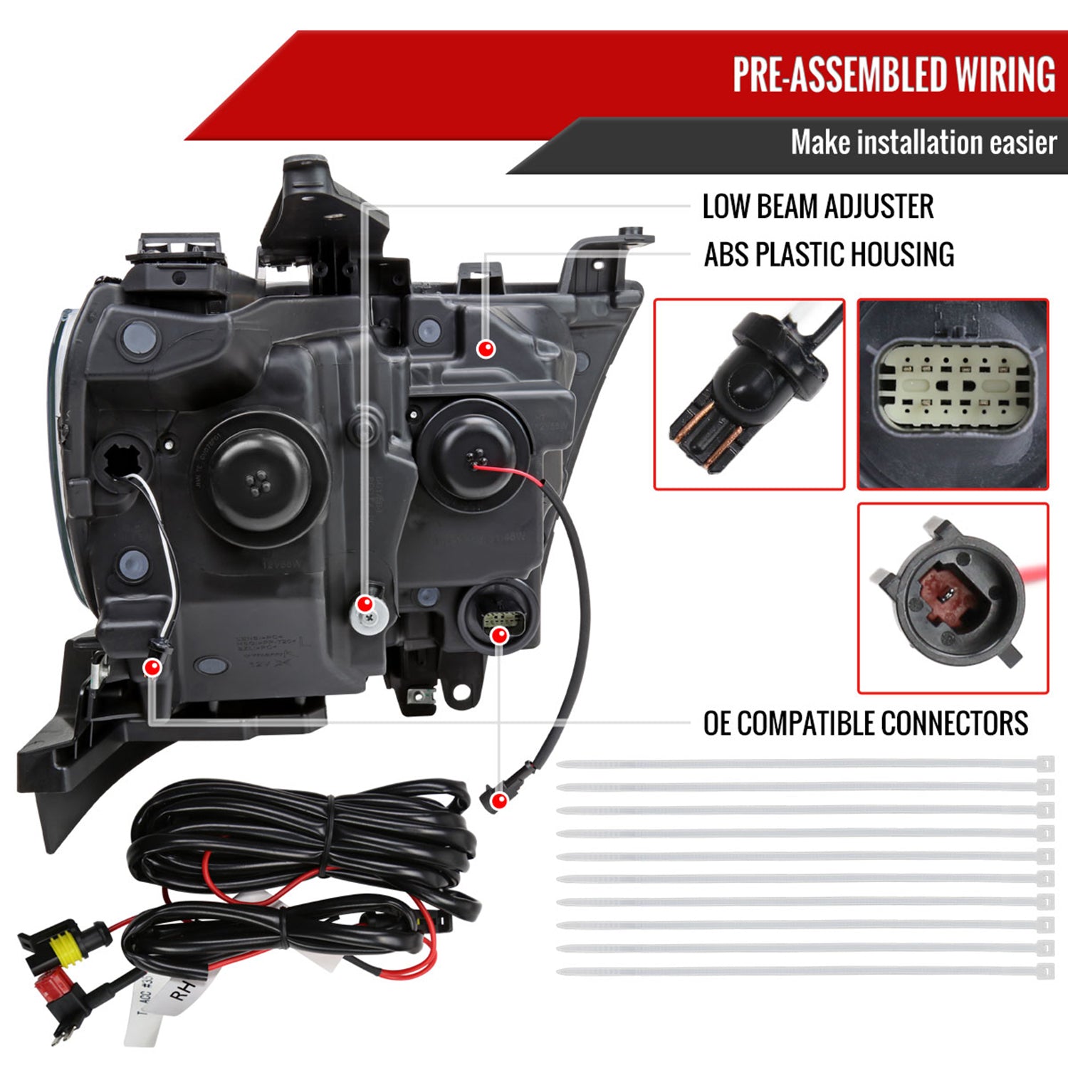 2019-2024 Dodge RAM 1500 Sequential LED Turn Signal Projector Headlights Black