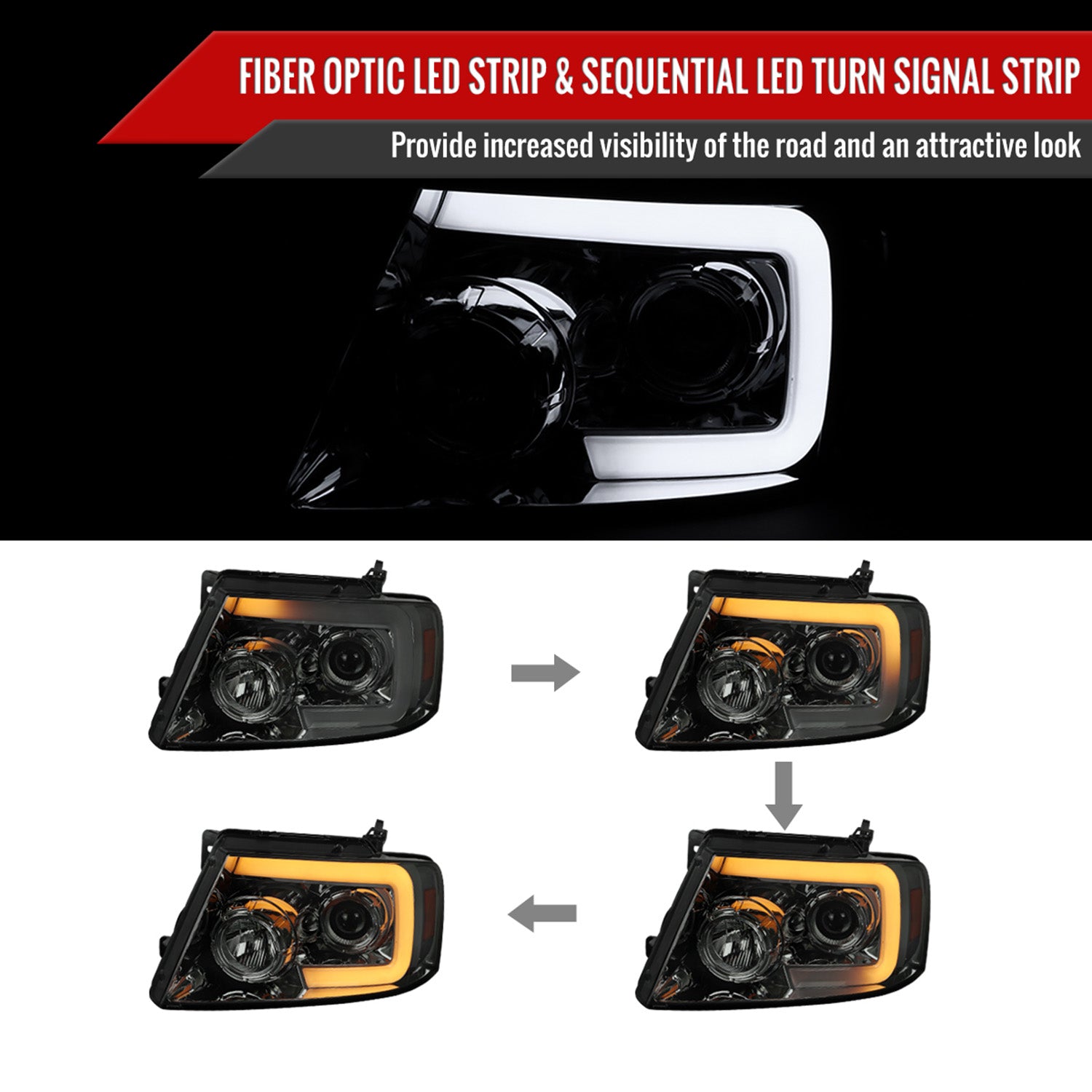 2004-2008 Ford F-150/ 06-2008 Lincoln Mark LT LED C-Bar Headlights Smoke