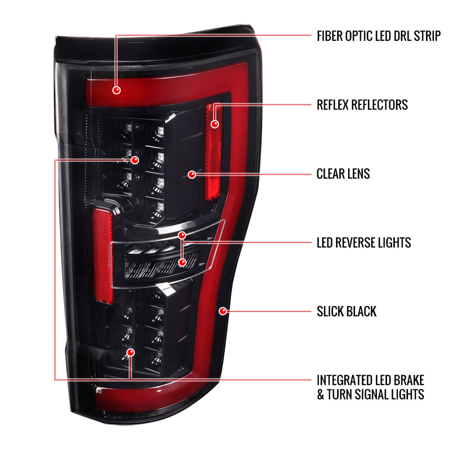 2017-2019 Ford F-250/F-350/F-450/F-550 LED Bar Tail Lights Jet Black/Clear