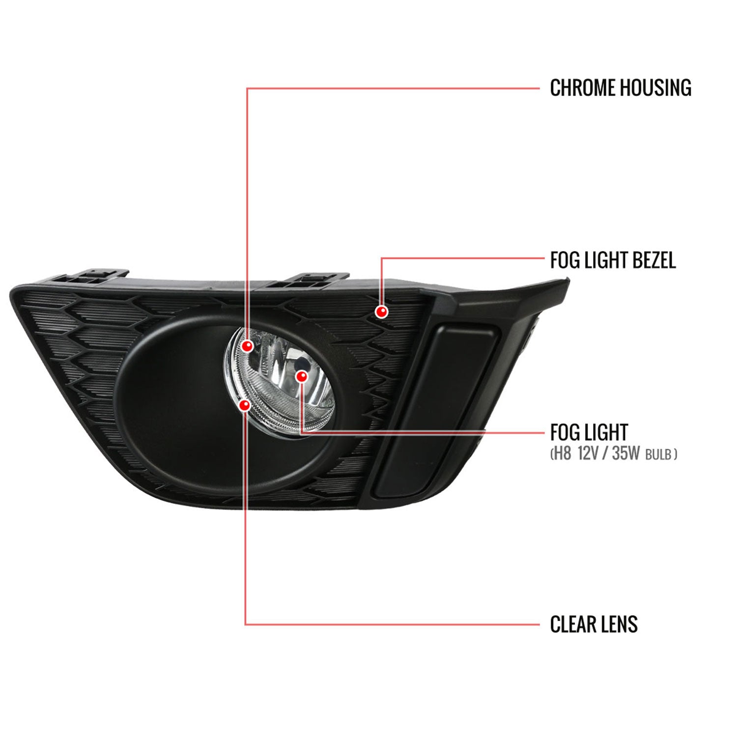 2015-2016 Honda Fit 12V/35W H8 Fog Lights Kit Chrome Housing/Clear Lens