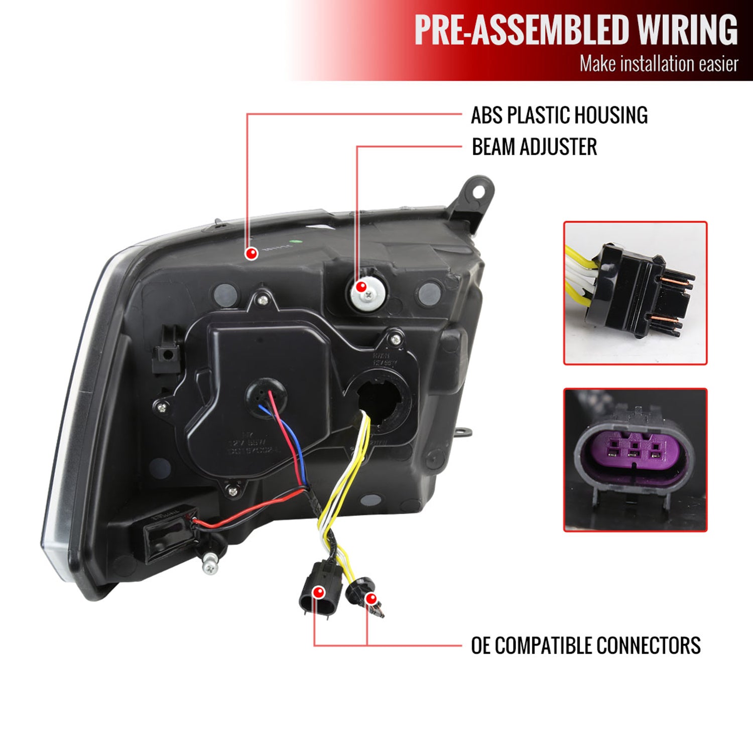 2009-2018 Dodge RAM 1500 RAM 2500 3500 Full LED Headlights White Housing