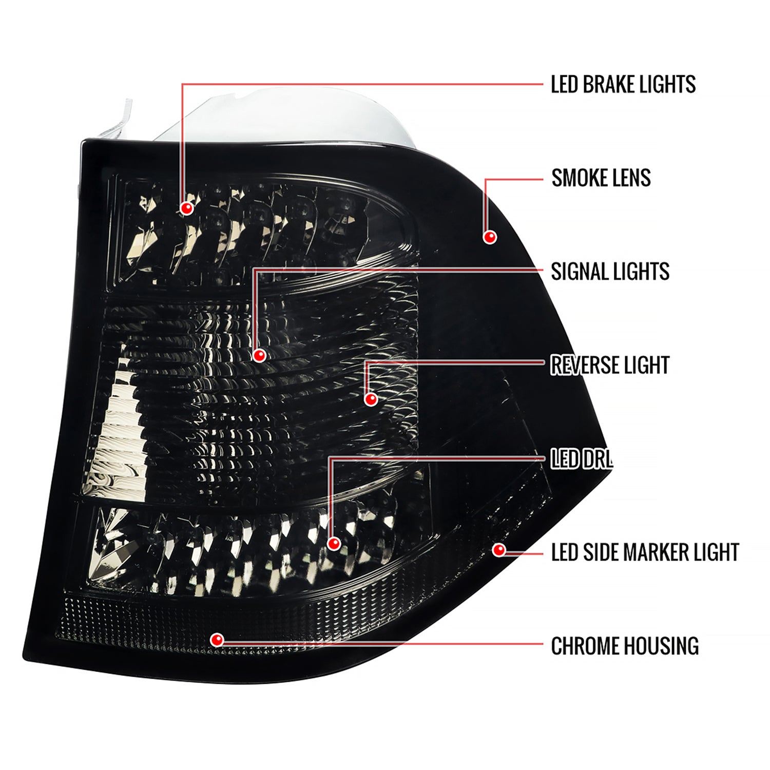 1998-2005 Mercedes Benz W163 M Class LED Tail Lights Chrome/Smoke Lens