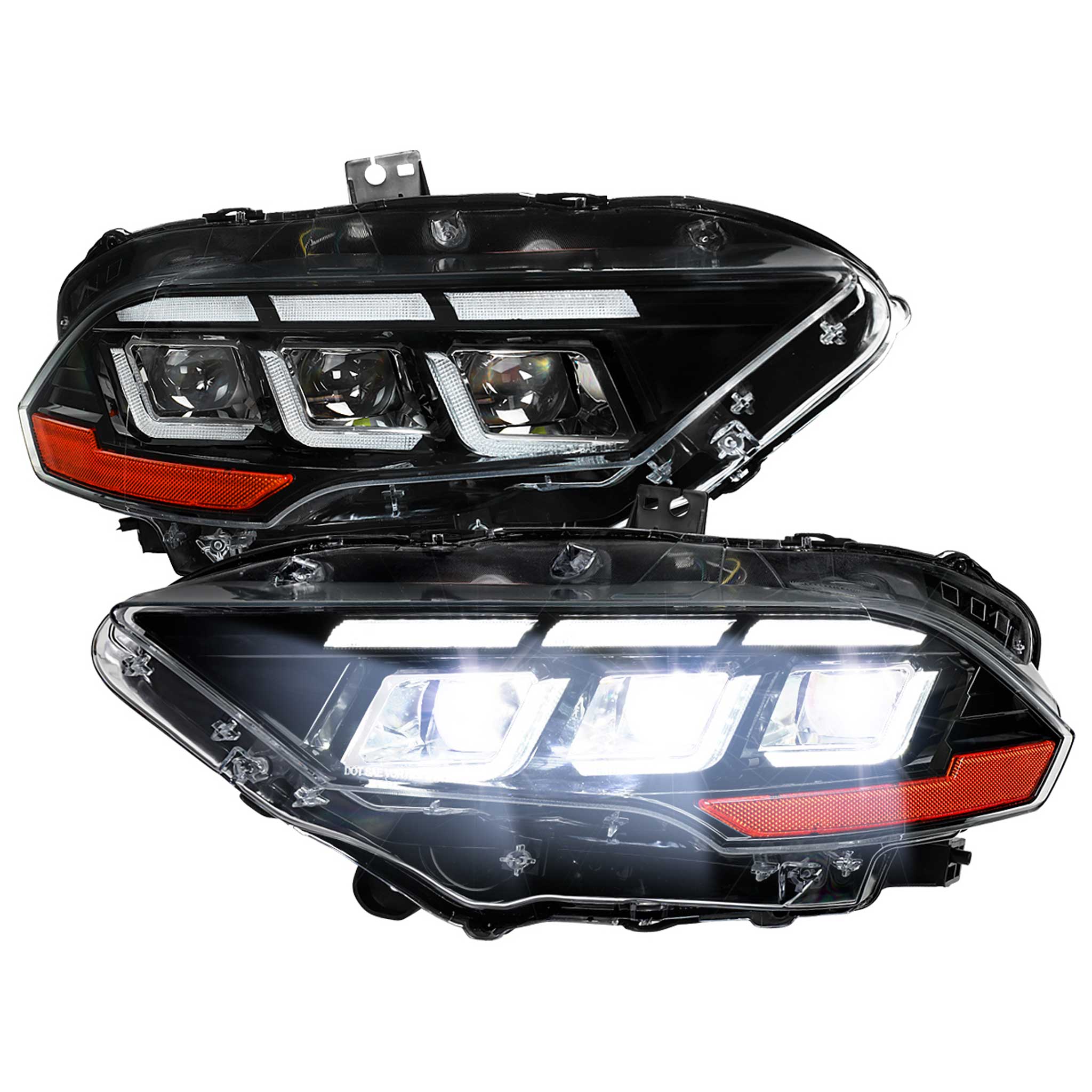 For Ford Mustang 2018-2023 Full LED Projector Headlights Sequential Start Up Black Housing Clear Lens