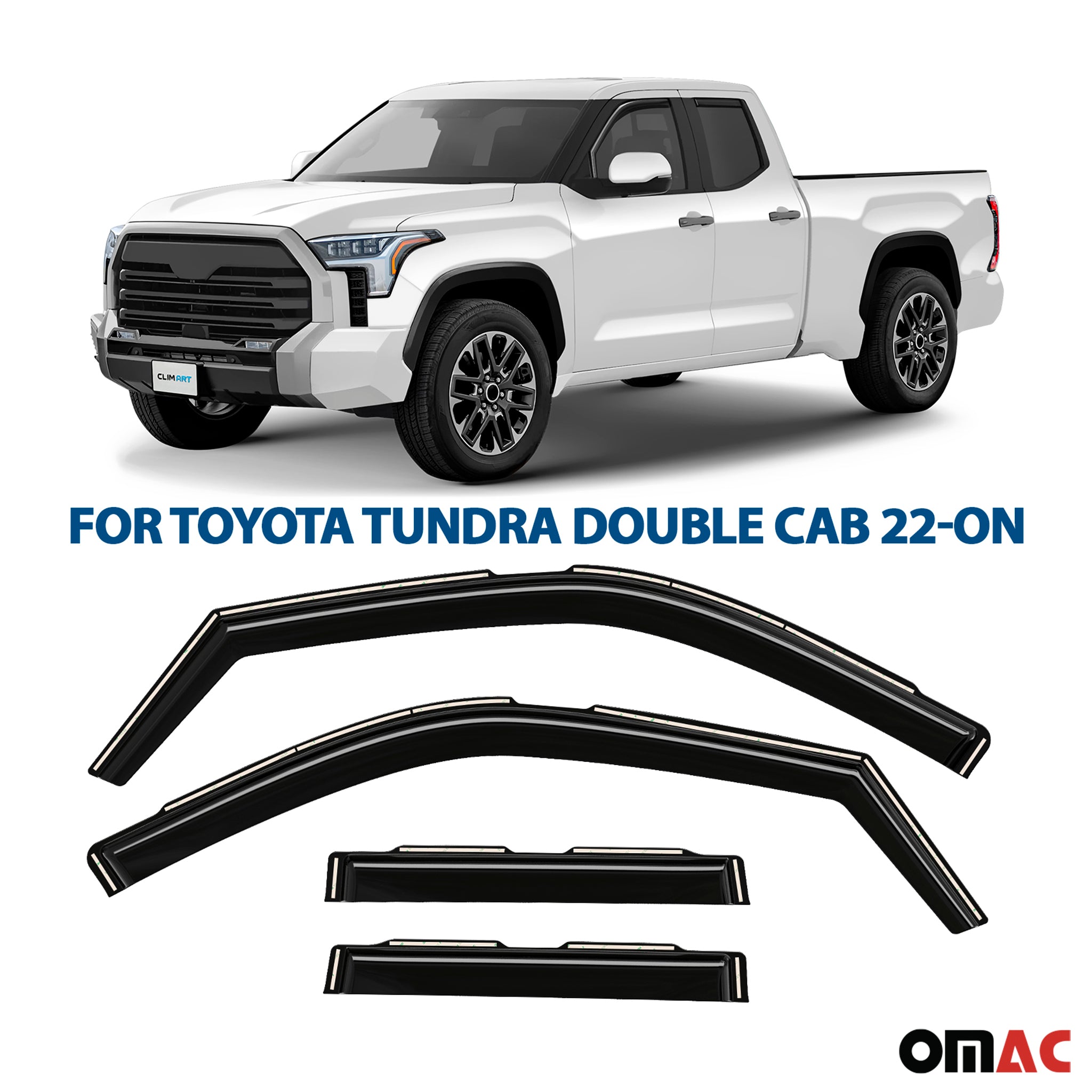 Clim Art Wind Deflectors for Toyota Tundra 2022-2025 Double Cab Shatterproof 4x