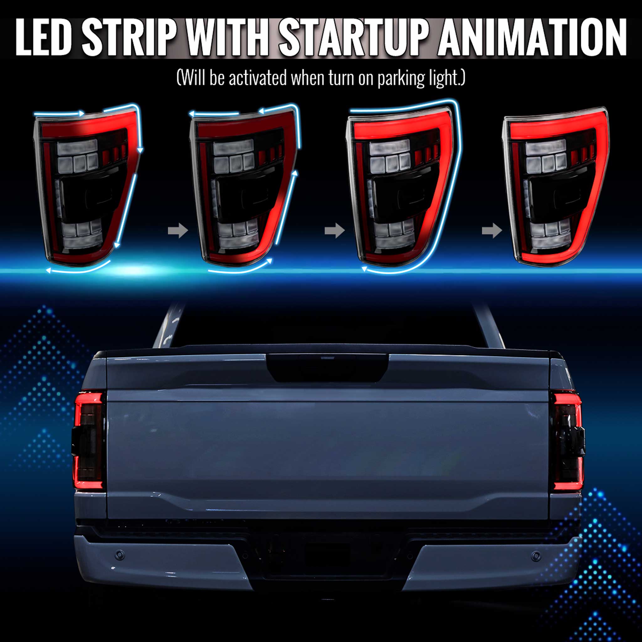 For Ford F-150 2021-2023 Full LED Tail Light Black Housing Clear Lens