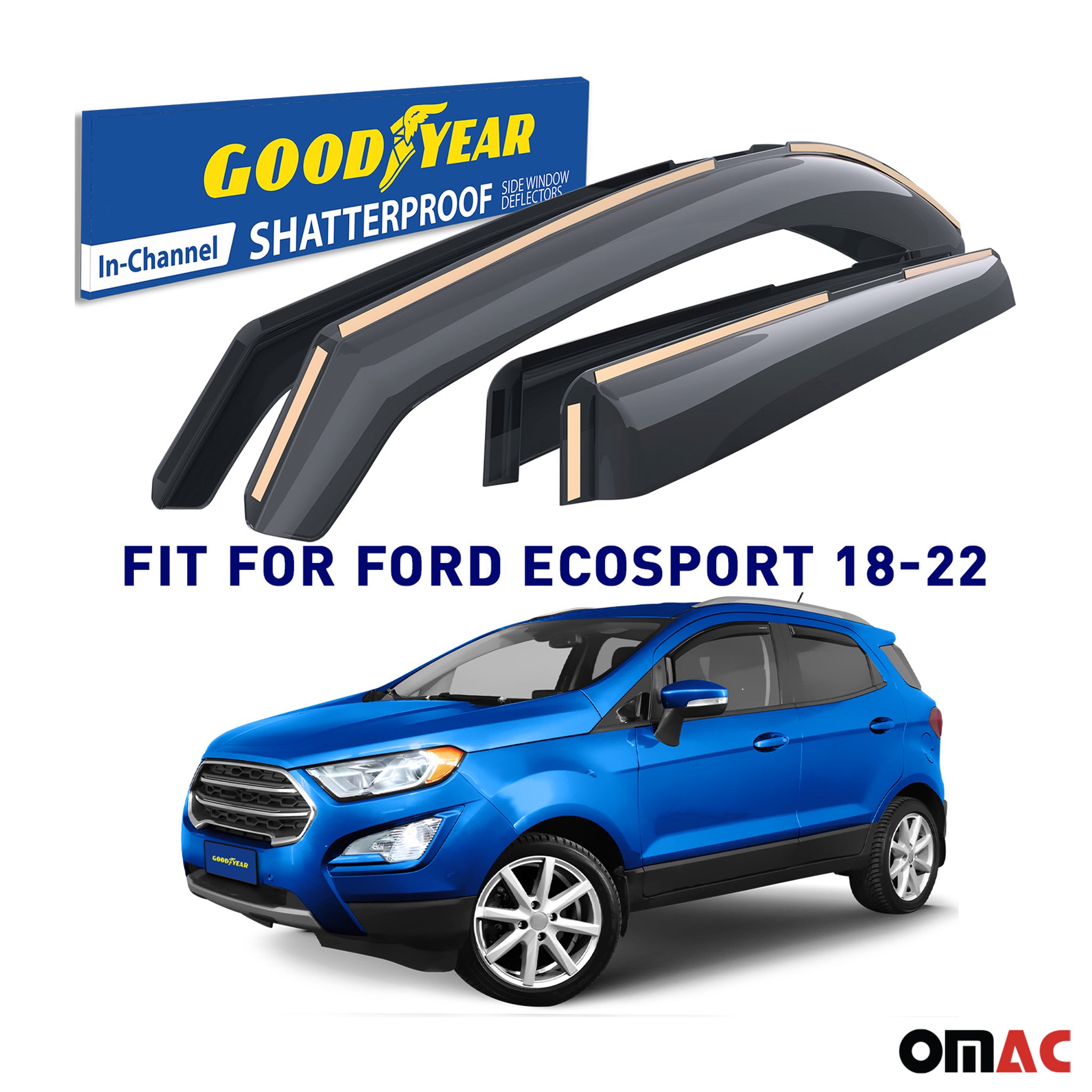 Goodyear Wind Deflectors for Ford EcoSport 2018-2022 In-channel Premium Smoke 4x