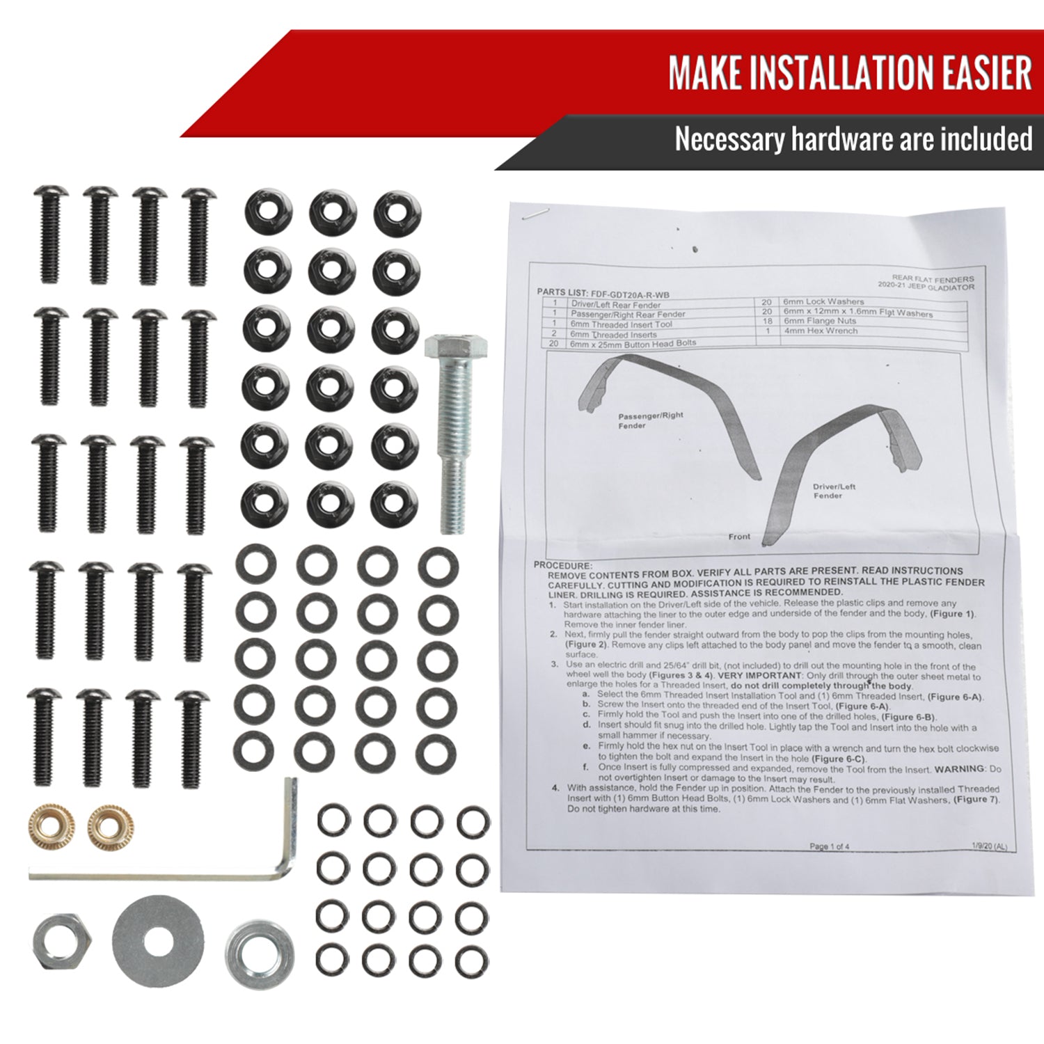 2020-2022 Jeep Gladiator JT Rear Flat Fender Flares Wheel Protector