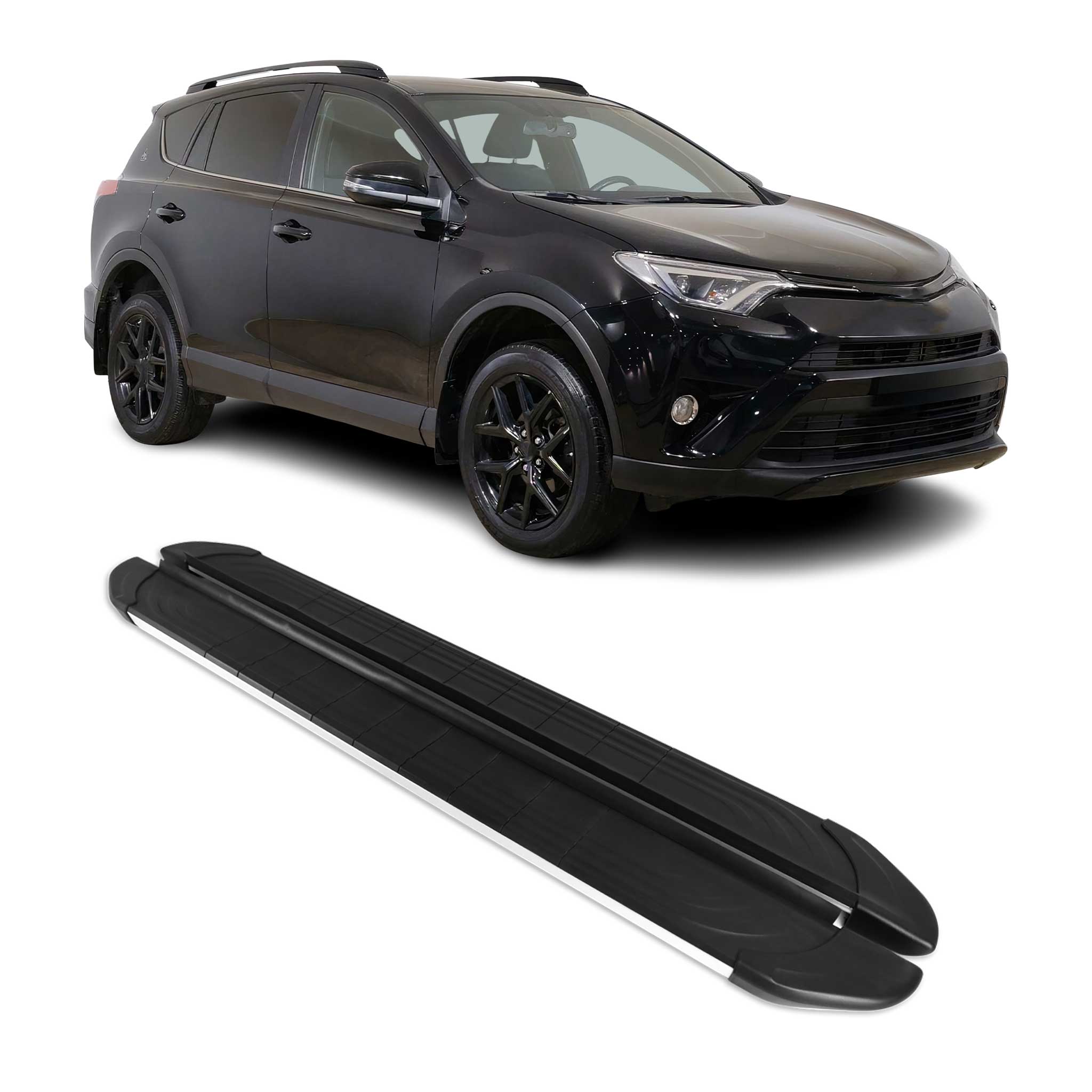 2019-2025 Toyota RAV4 Hybrid Running Boards Side Steps Silver & Black