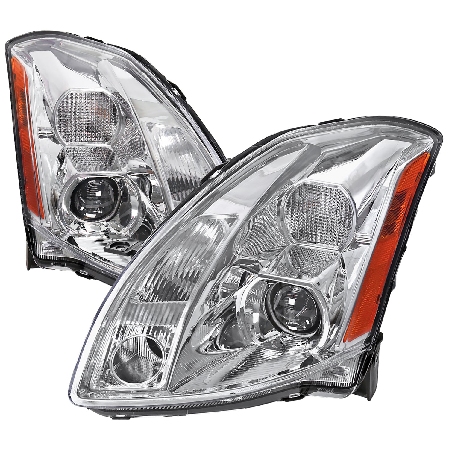 2004-2006 Nissan Maxima Projector Headlights w/ Amber Reflectors Chrome/Clear