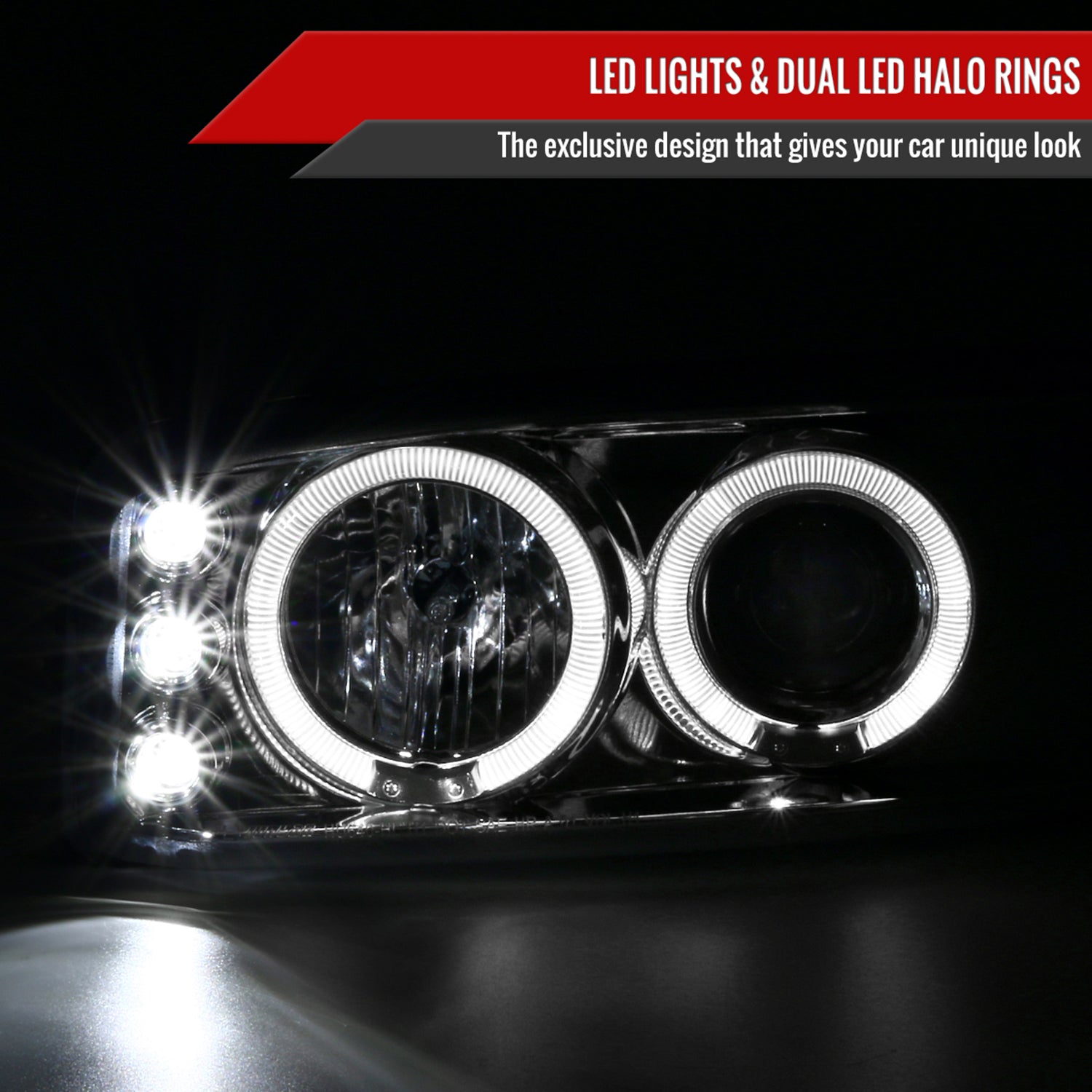 1999-2006 GMC Sierra/Yukon XL/SLT Dual Halo Headlights&Bumper Lights Chrome