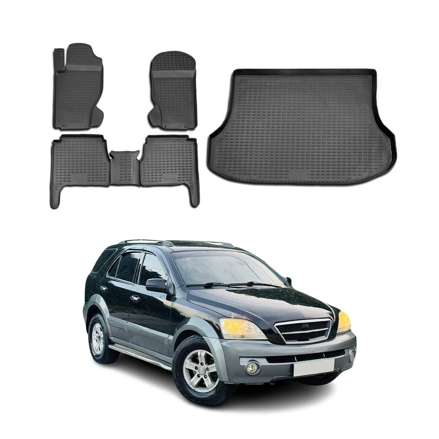 2003-2009 Kia Sorento Floor Mats & Cargo Liner Full Set All Weather Black