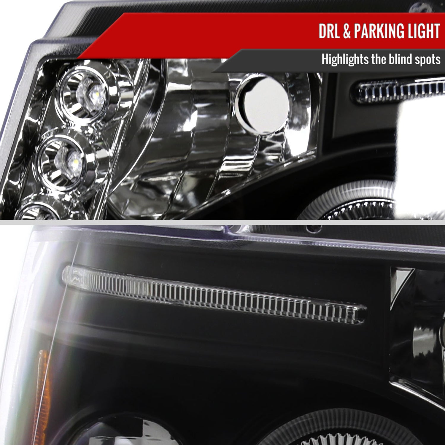 2007-2013 Chevy Avalanche/ 07-2014 Tahoe Suburban Dual Halo Headlights Black